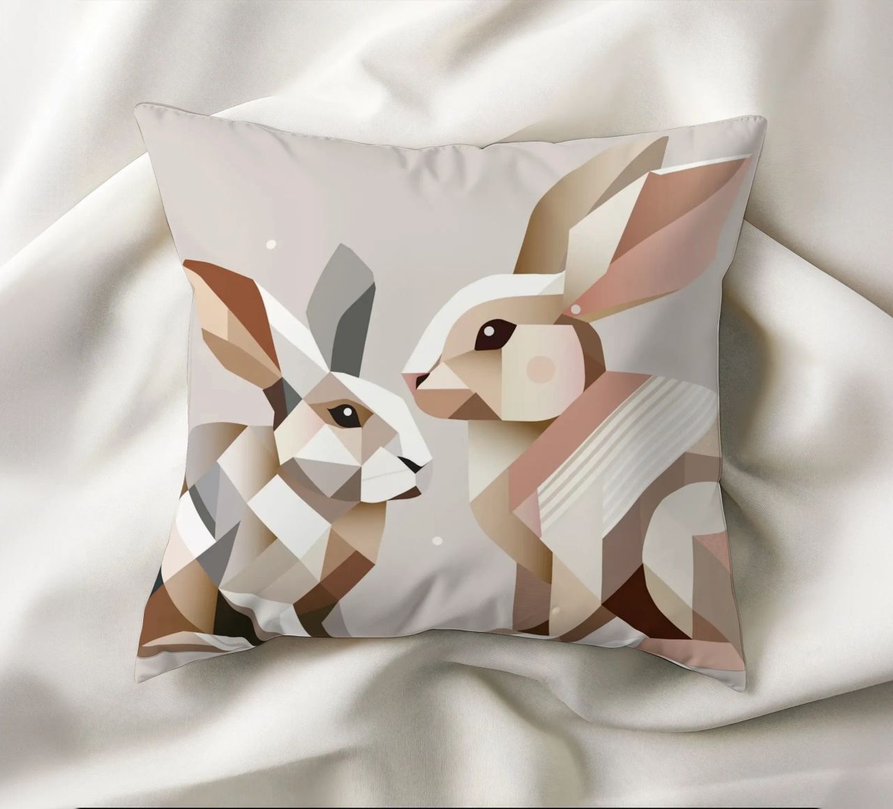 Two rabbits in geometric representation decorative cushion by namosh