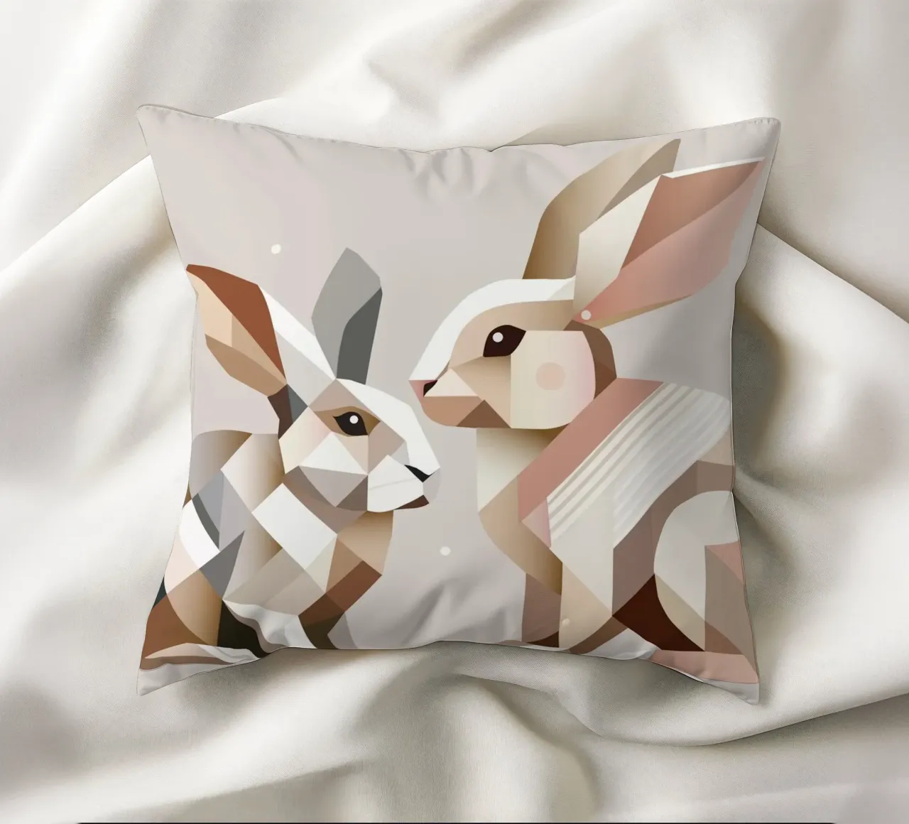 Two rabbits in geometric representation decorative cushion by namosh