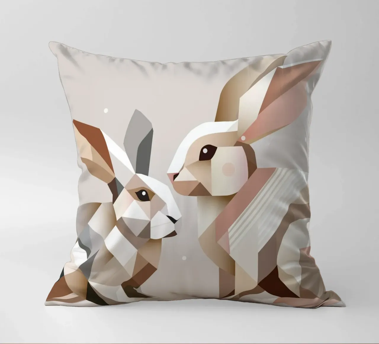 Two rabbits in geometric representation decorative cushion by namosh