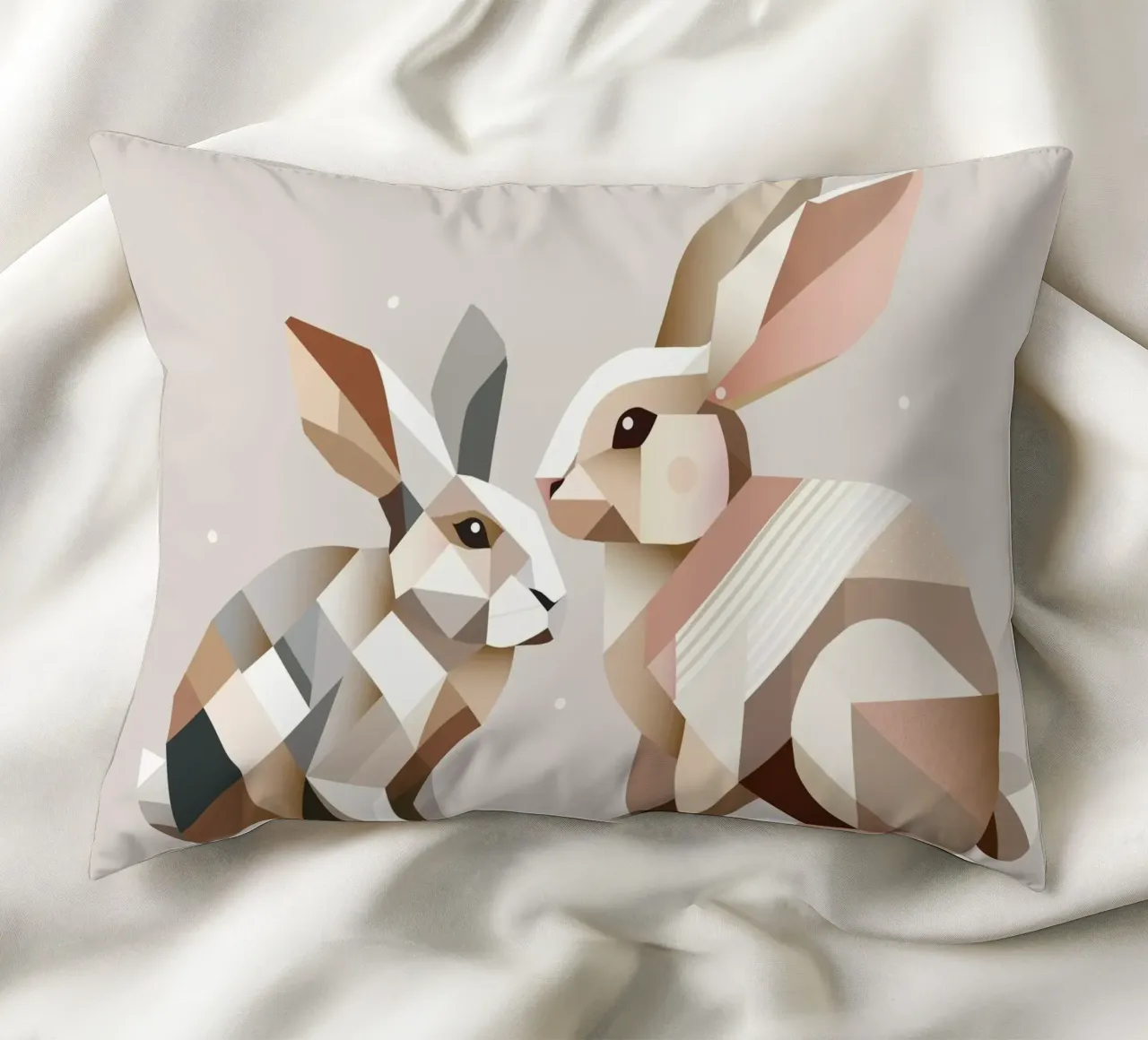 Two rabbits in geometric representation decorative cushion by namosh