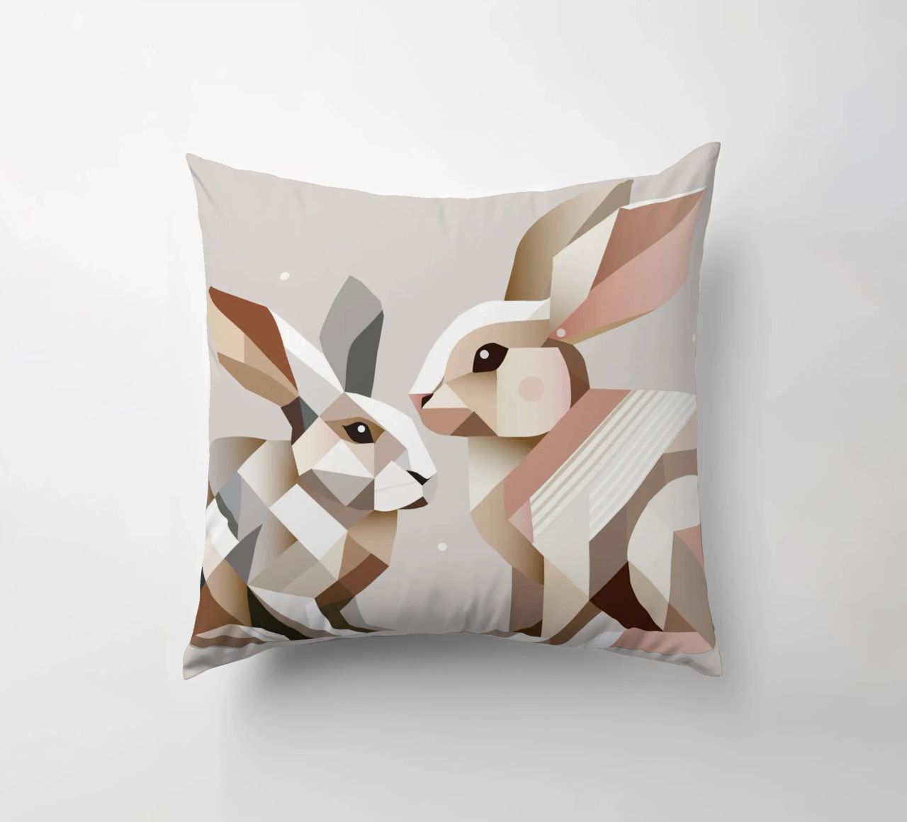 Two rabbits in geometric representation decorative cushion by namosh