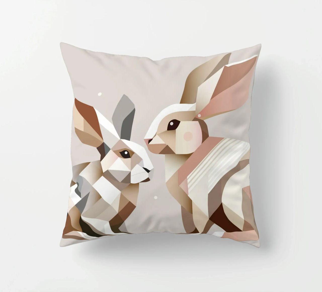 Two rabbits in geometric representation decorative cushion by namosh