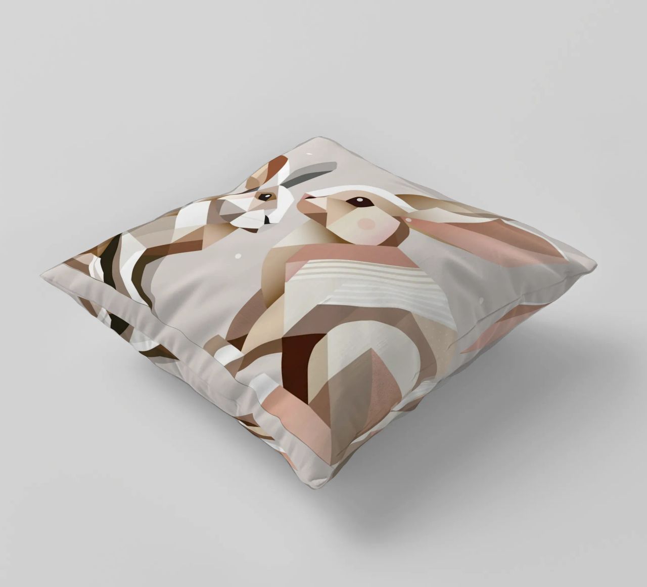 Two rabbits in geometric representation decorative cushion by namosh