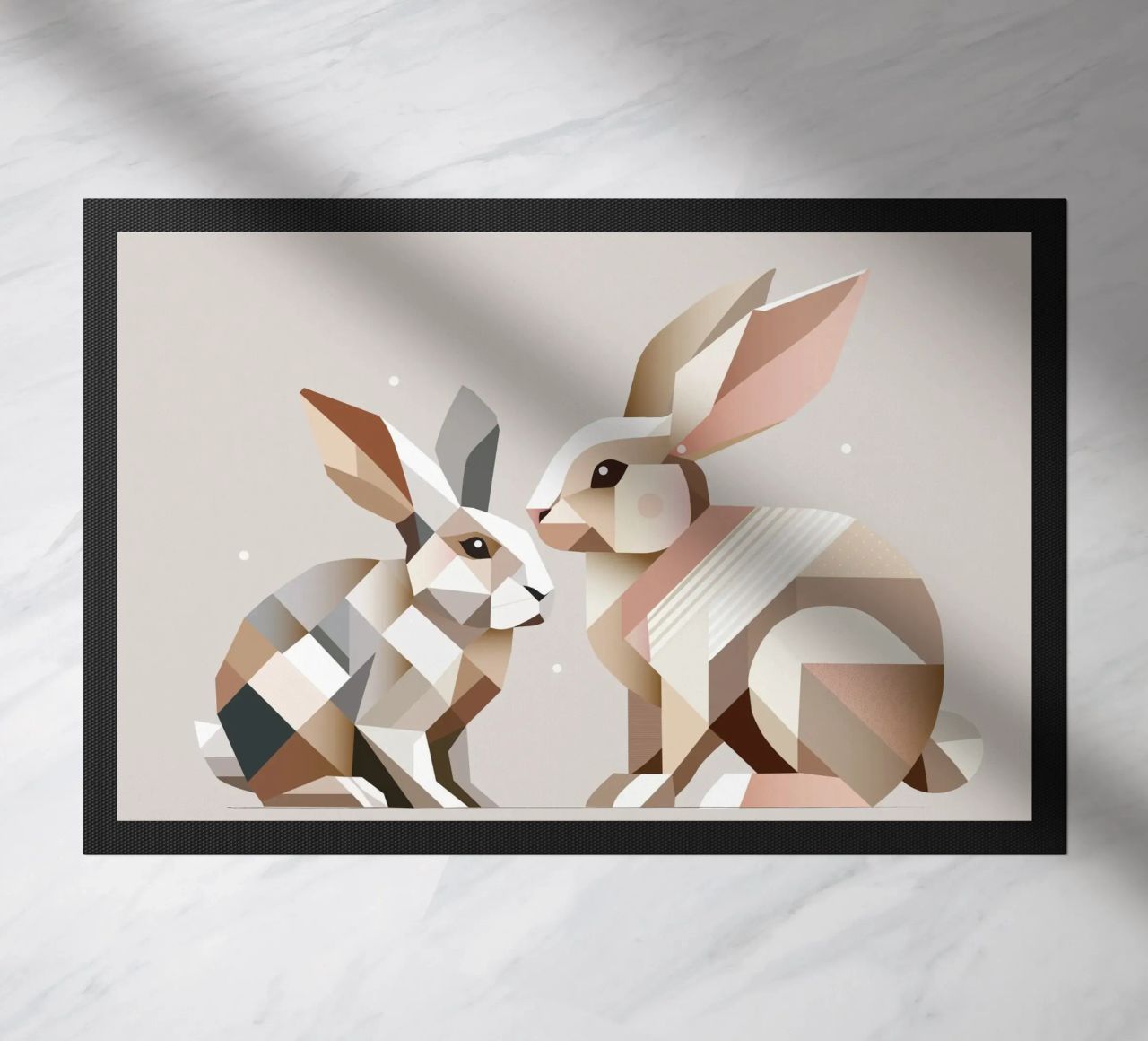 Two rabbits in geometric representation doormat by namosh