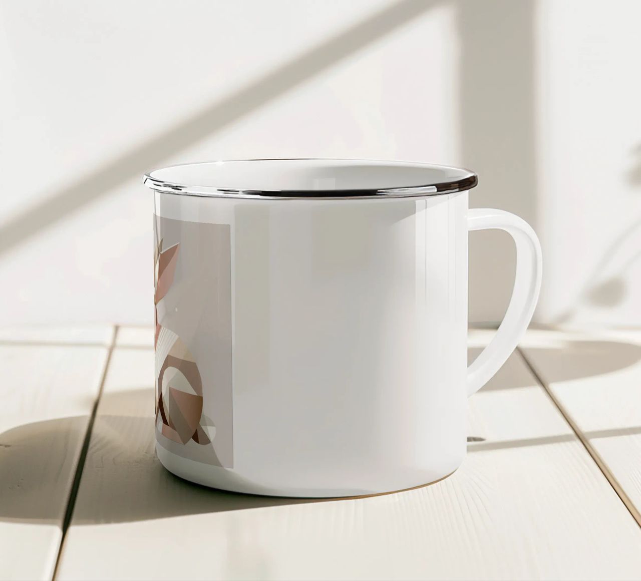 Two rabbits in geometric representation enamel mug by namosh