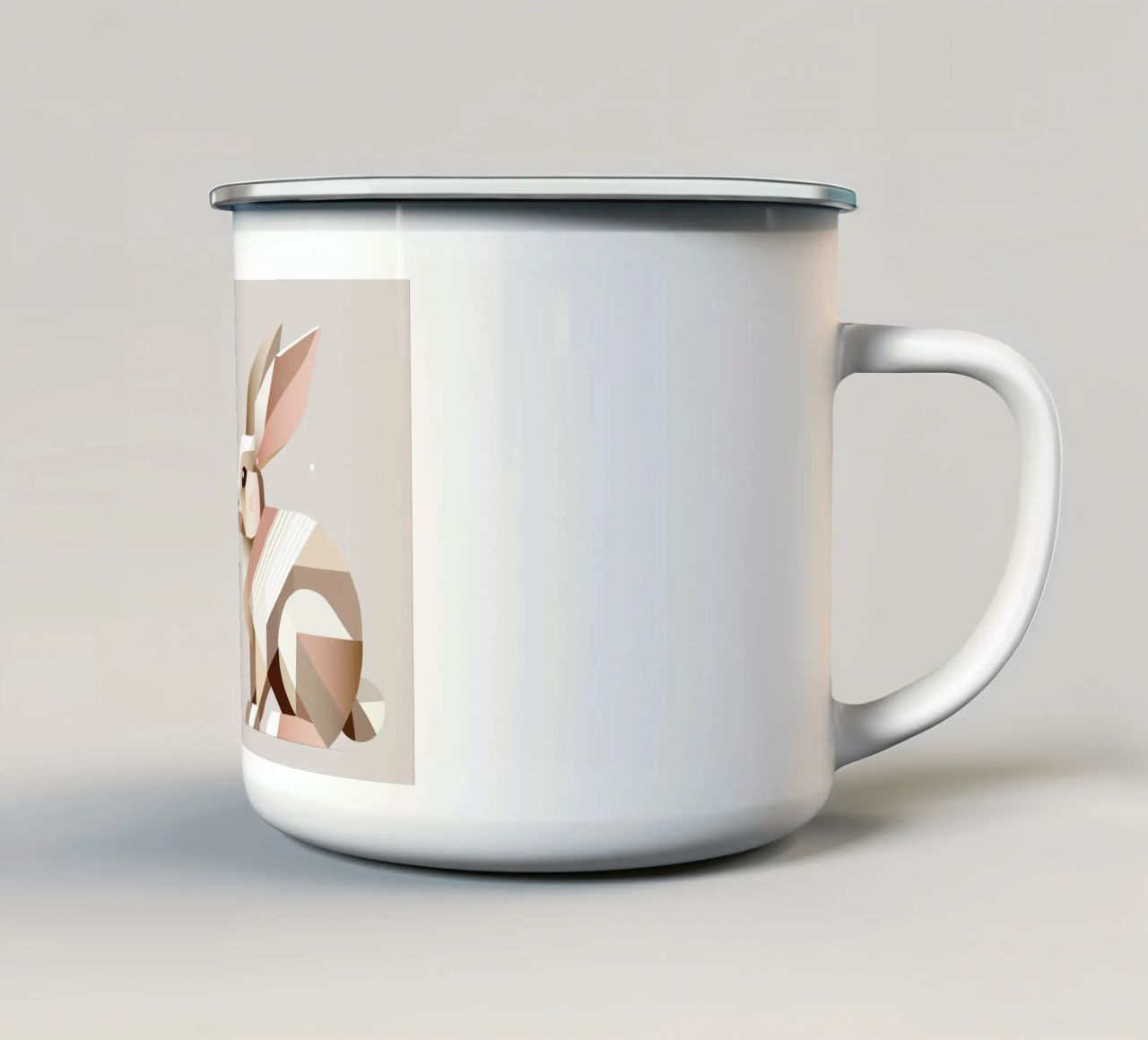Two rabbits in geometric representation enamel mug by namosh