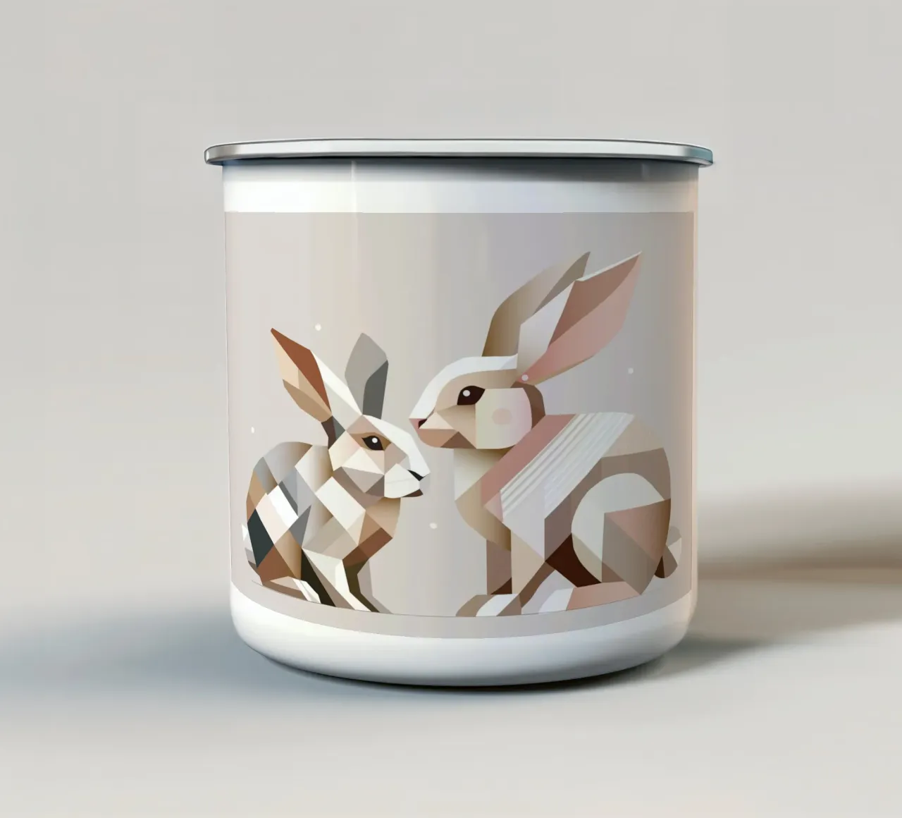 Deux lapins en représentation géométrique mug en émail de namosh
