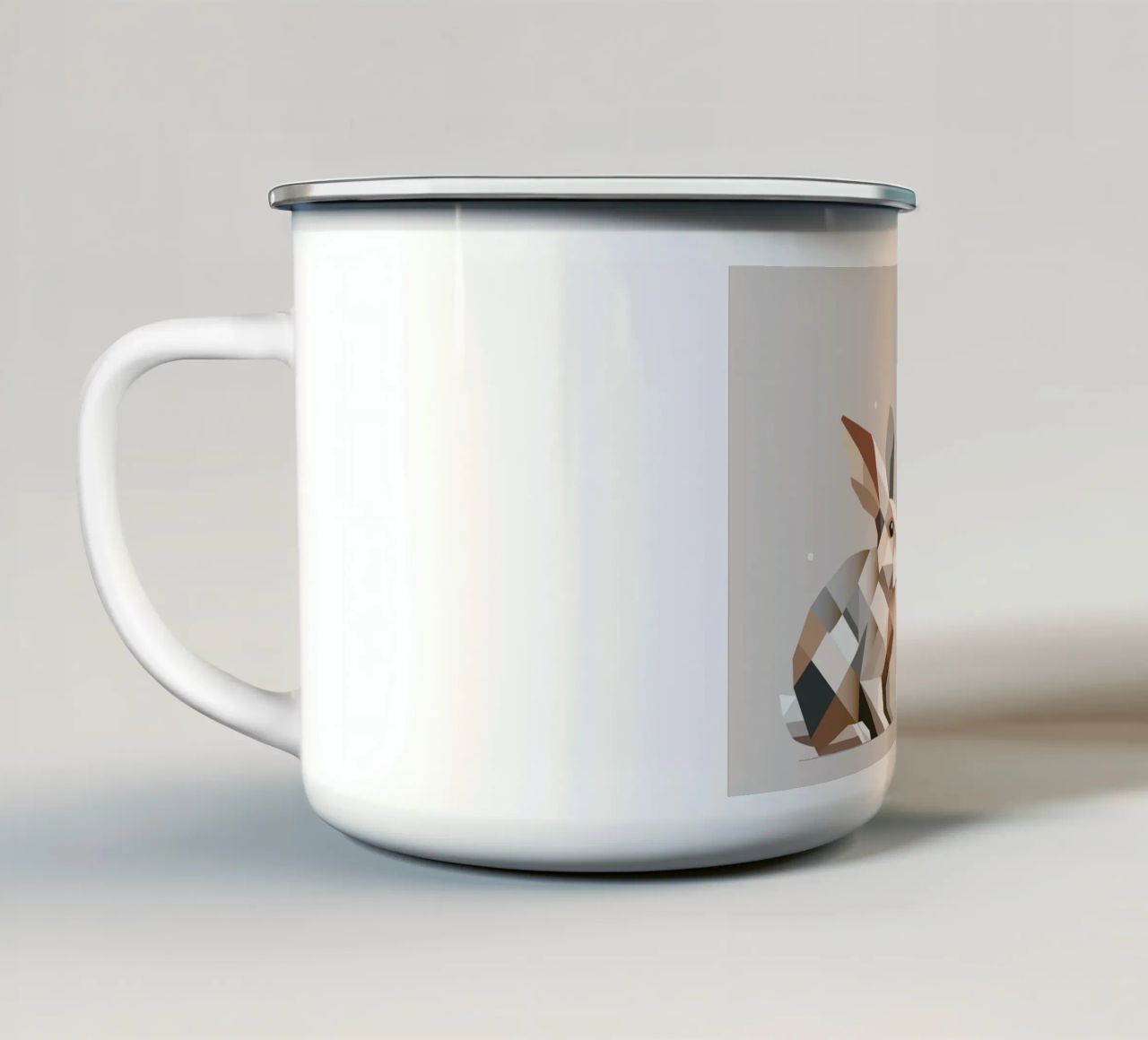 Two rabbits in geometric representation enamel mug by namosh