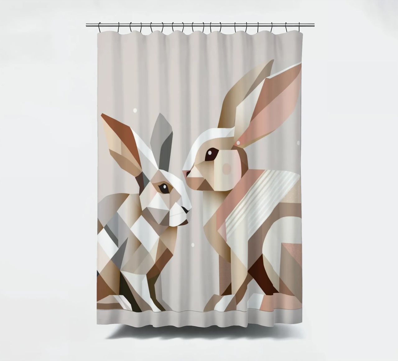 Two rabbits in geometric representation shower curtain by namosh