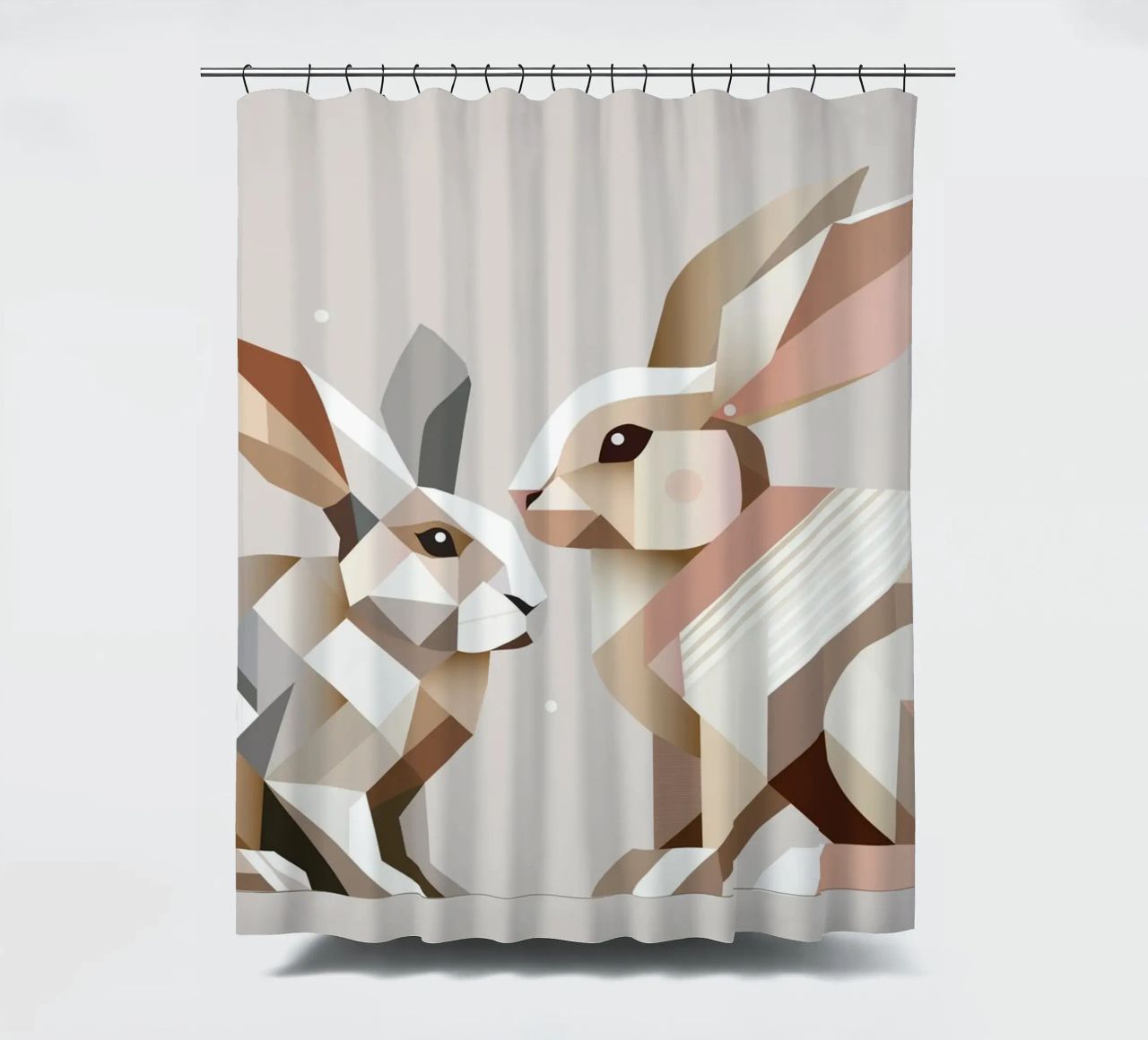 Two rabbits in geometric representation shower curtain by namosh