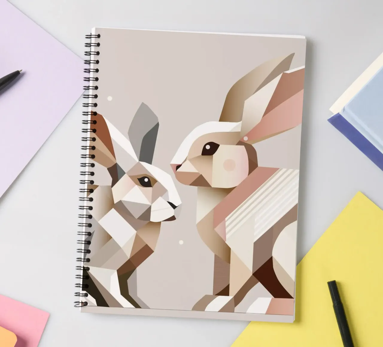 Two rabbits in geometric representation spiral notebook by namosh