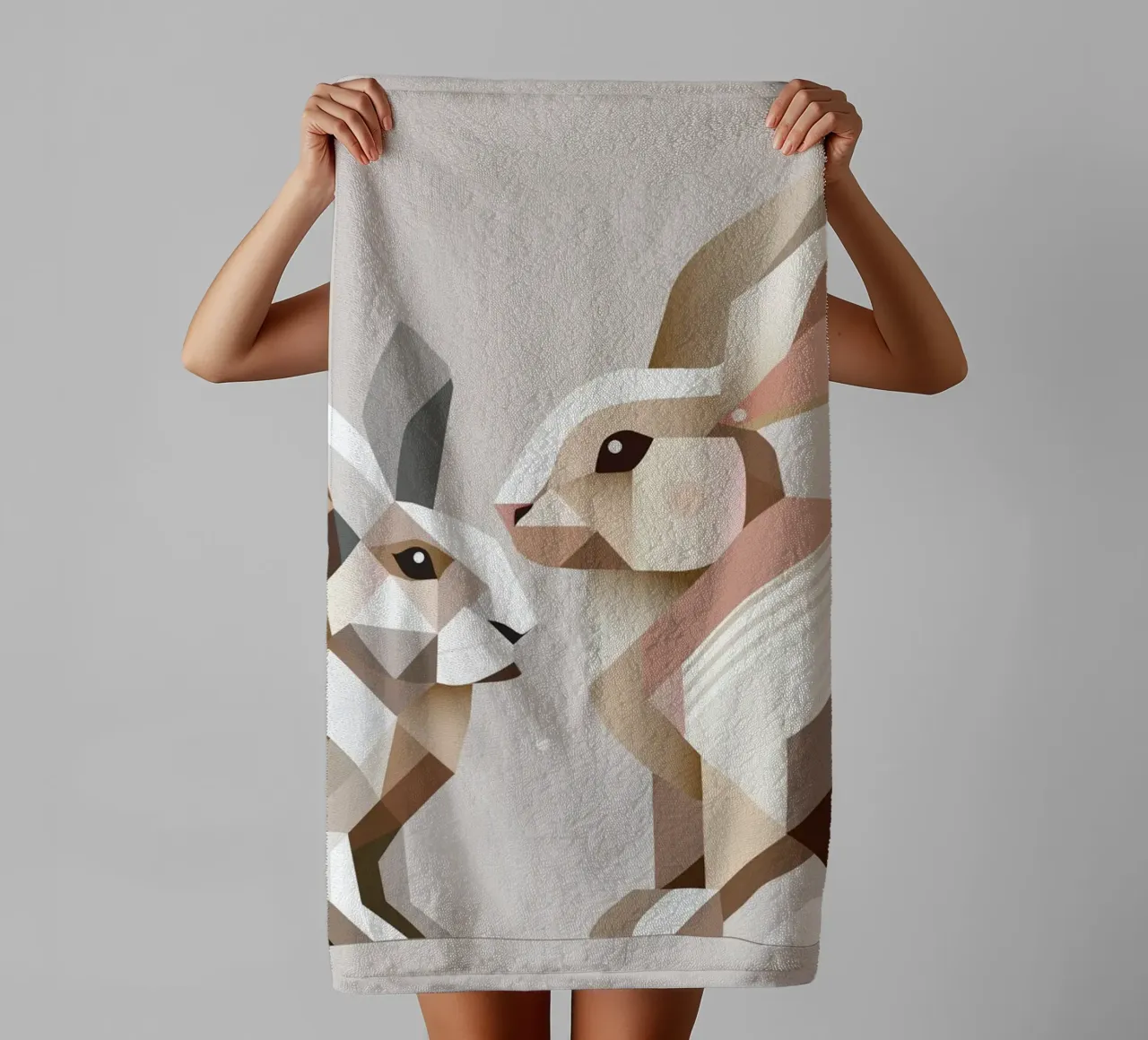 Two rabbits in geometric representation towel by namosh