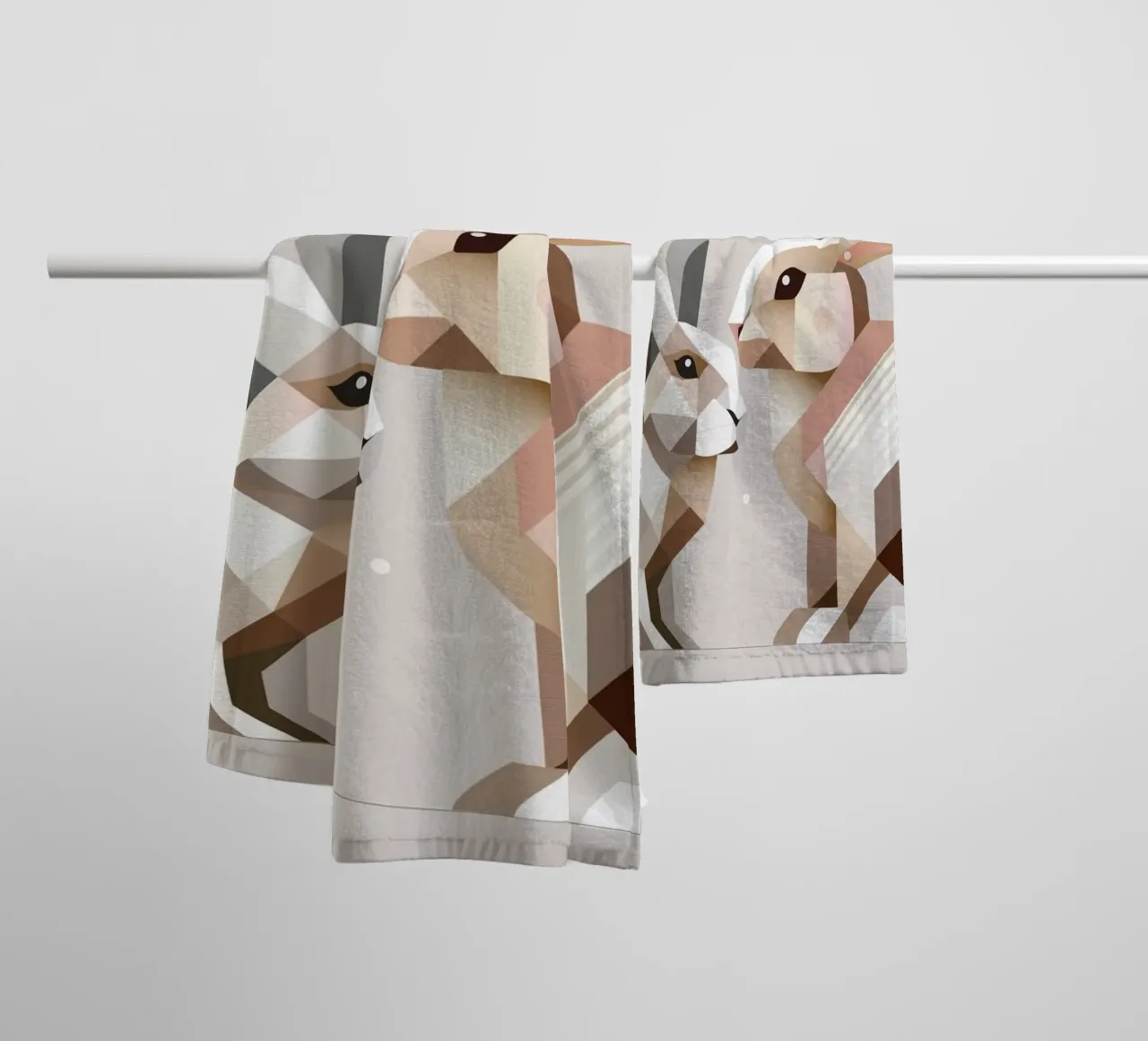 Two rabbits in geometric representation towel by namosh