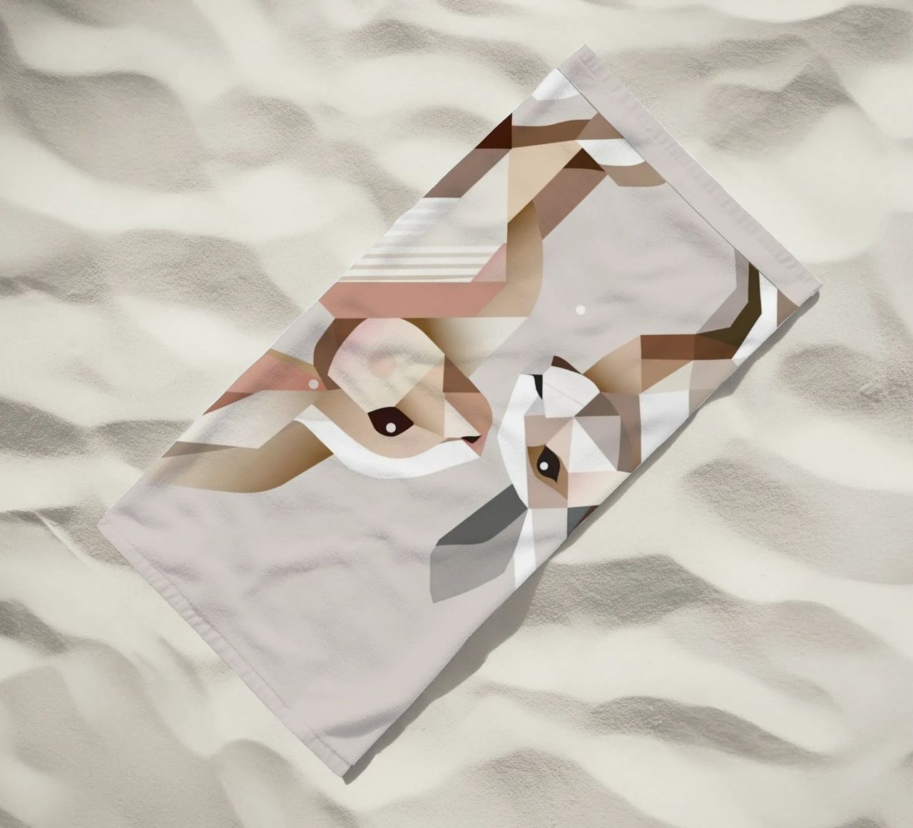 Two rabbits in geometric representation beach towel by namosh