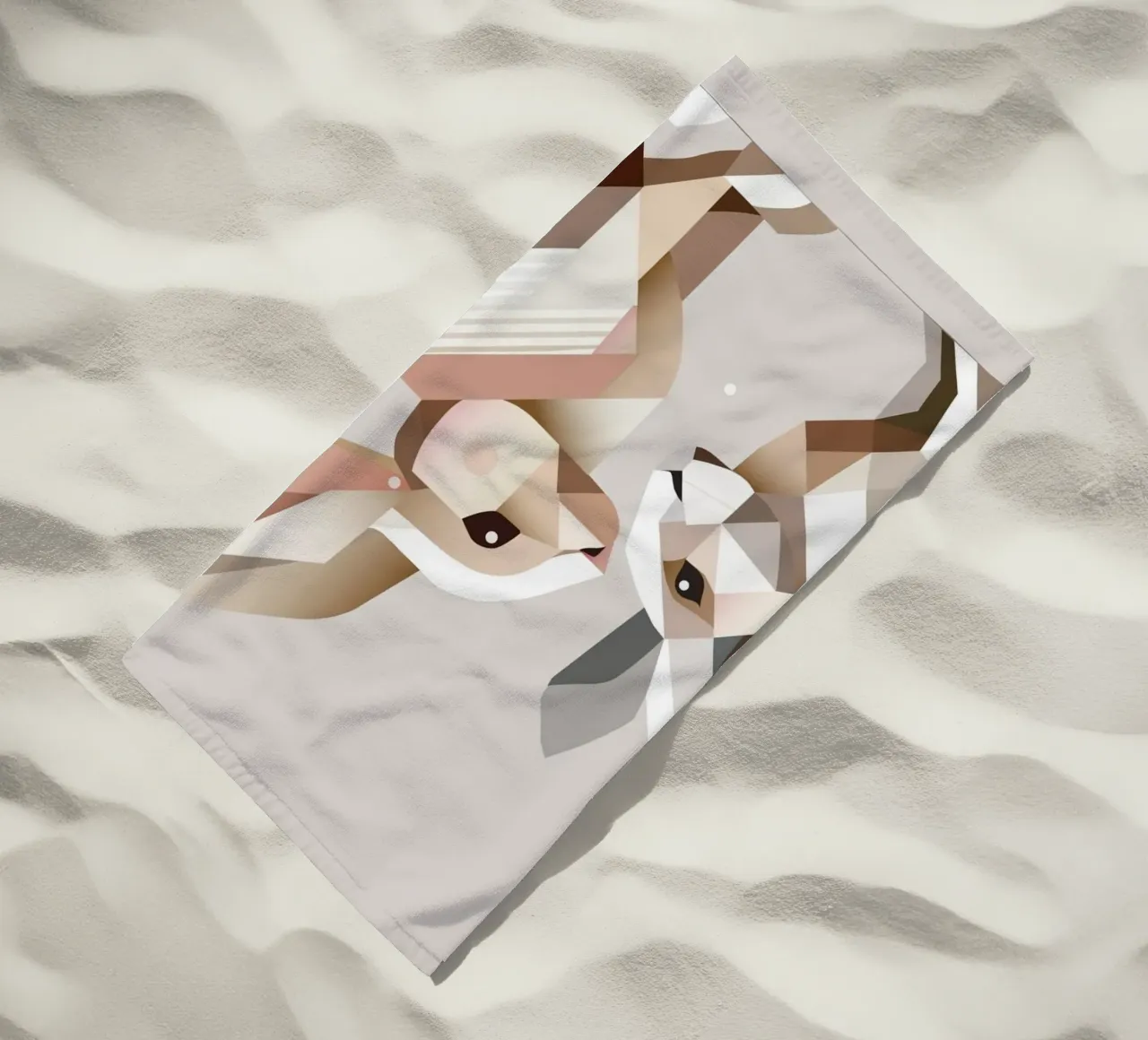 Due conigli in rappresentazione geometrica telo mare da namosh