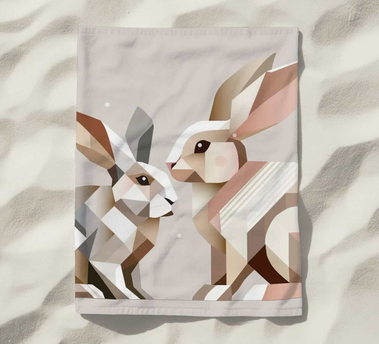 Two rabbits in geometric representation beach towel by namosh
