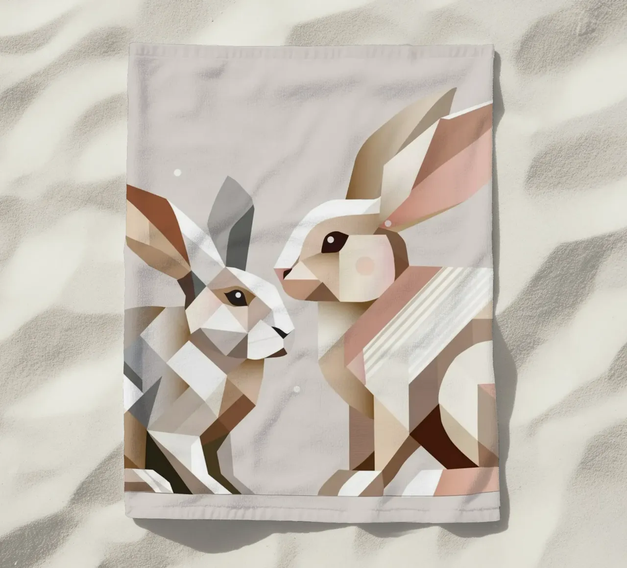 Deux lapins en représentation géométrique serviette de plage de namosh