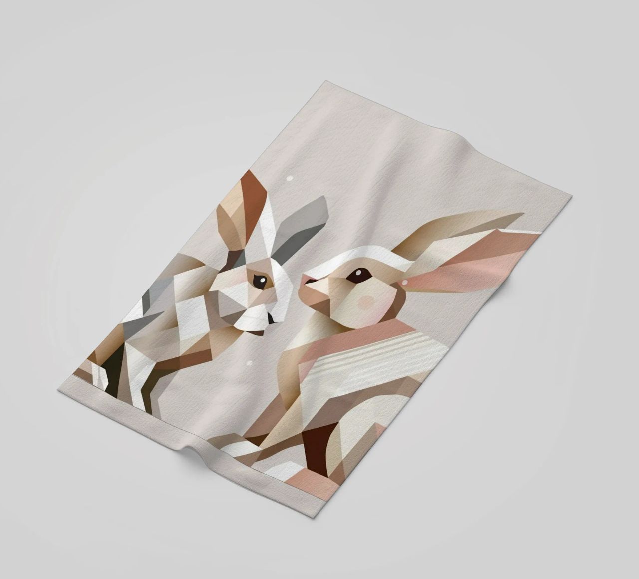 Two rabbits in geometric representation beach towel by namosh