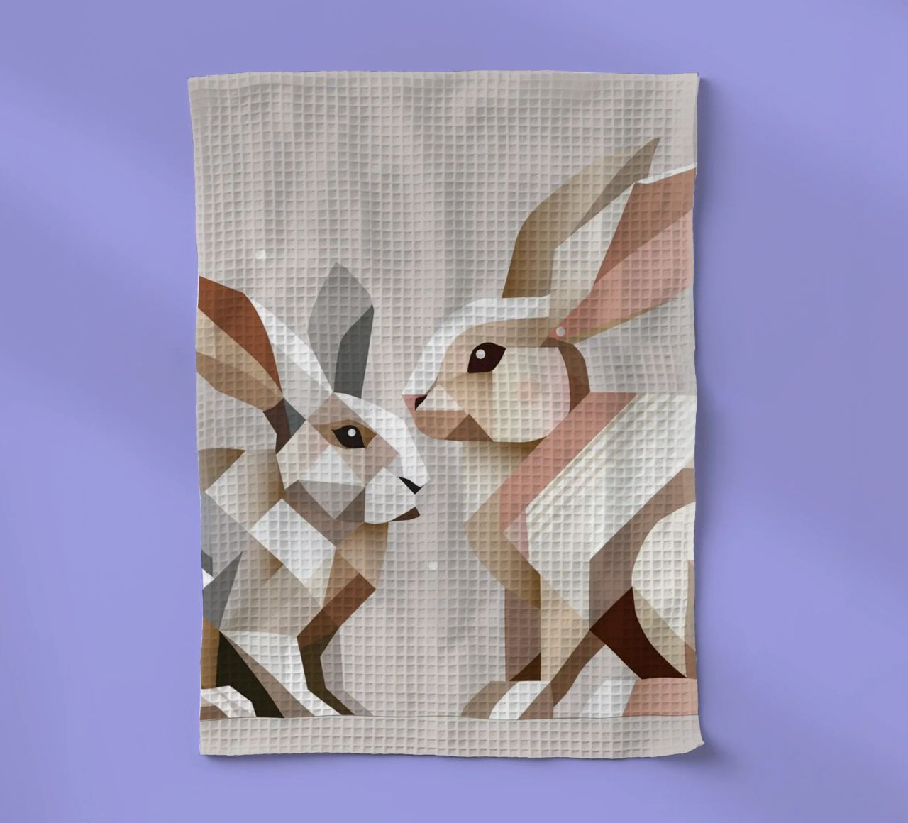 Two rabbits in geometric representation tea towel by namosh