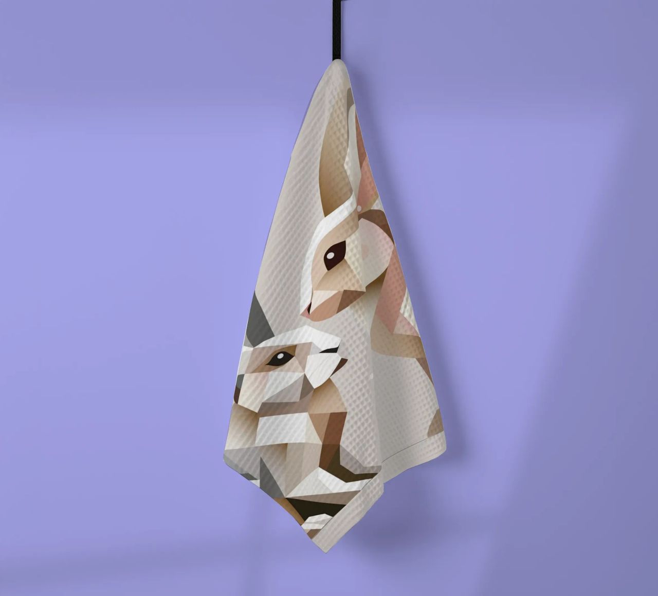 Two rabbits in geometric representation tea towel by namosh