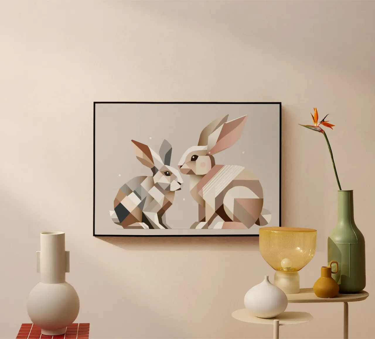 Due conigli in rappresentazione geometrica plexiglass da namosh