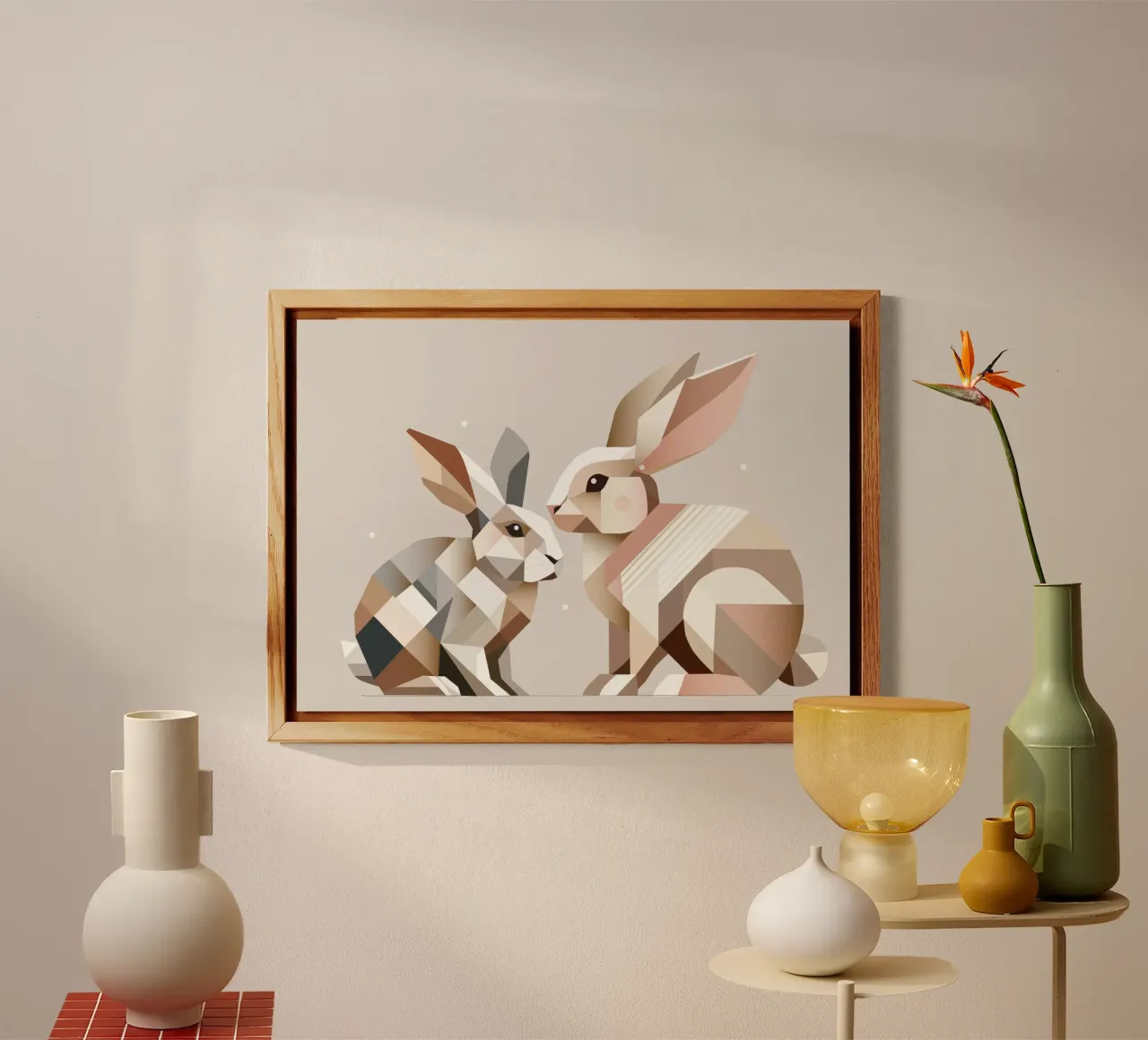 Due conigli in rappresentazione geometrica alluminio dibond da namosh