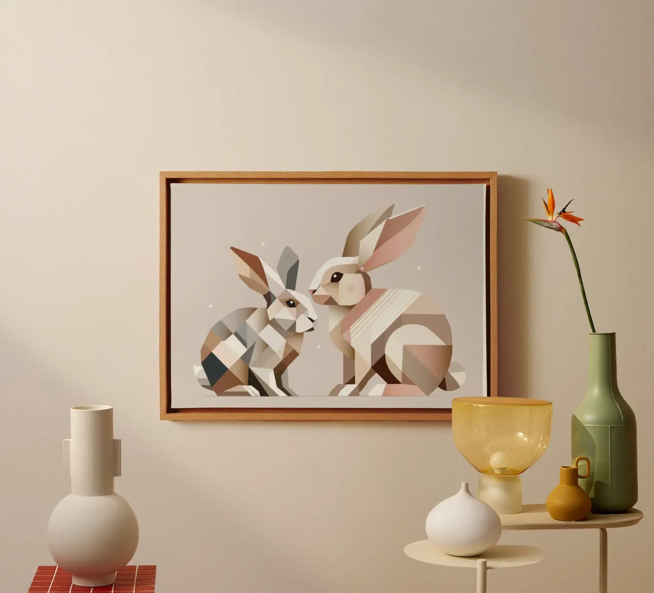 Two rabbits in geometric representation canvas by namosh