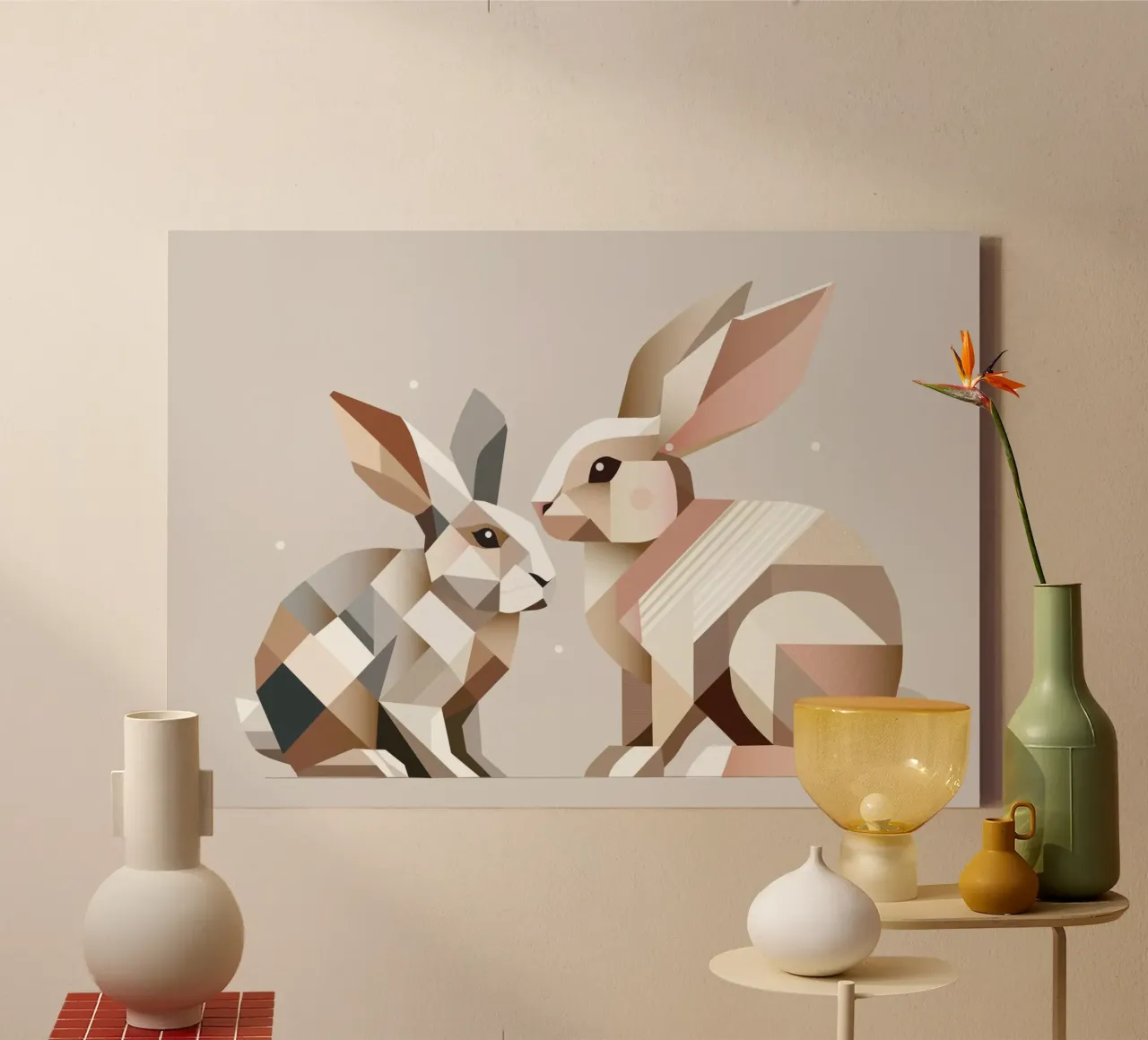 Two rabbits in geometric representation canvas by namosh
