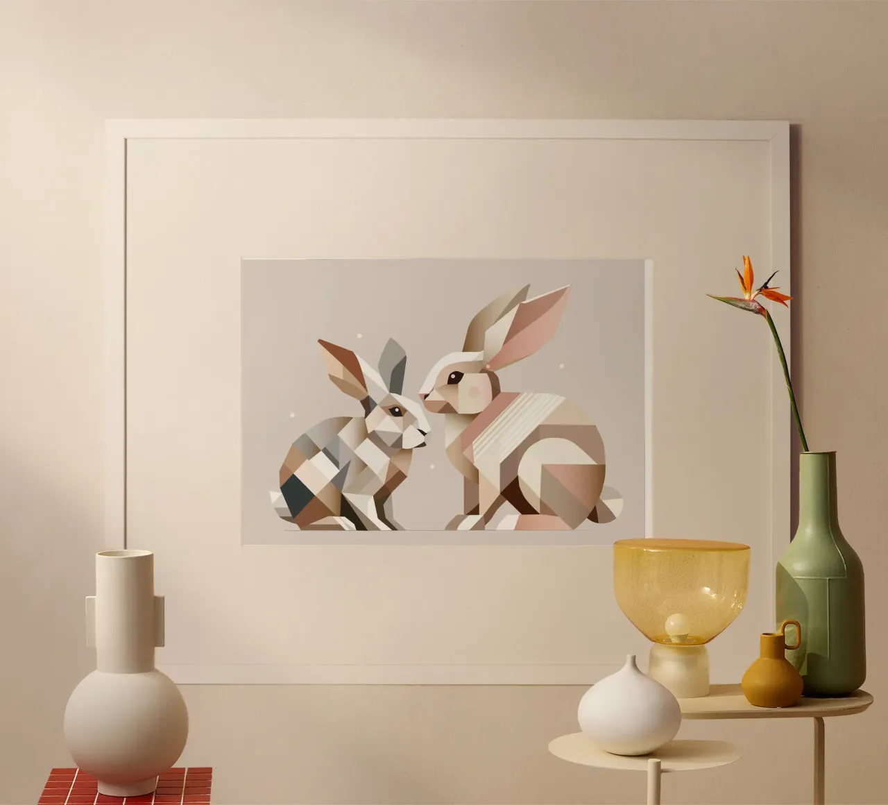 Zwei Hasen in geometrischer Darstellung Poster von namosh