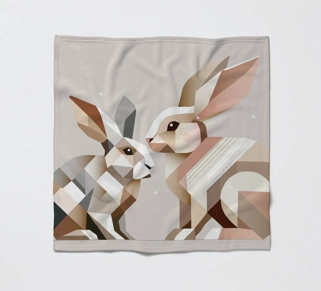 Due conigli in rappresentazione geometrica coperta in pile da namosh