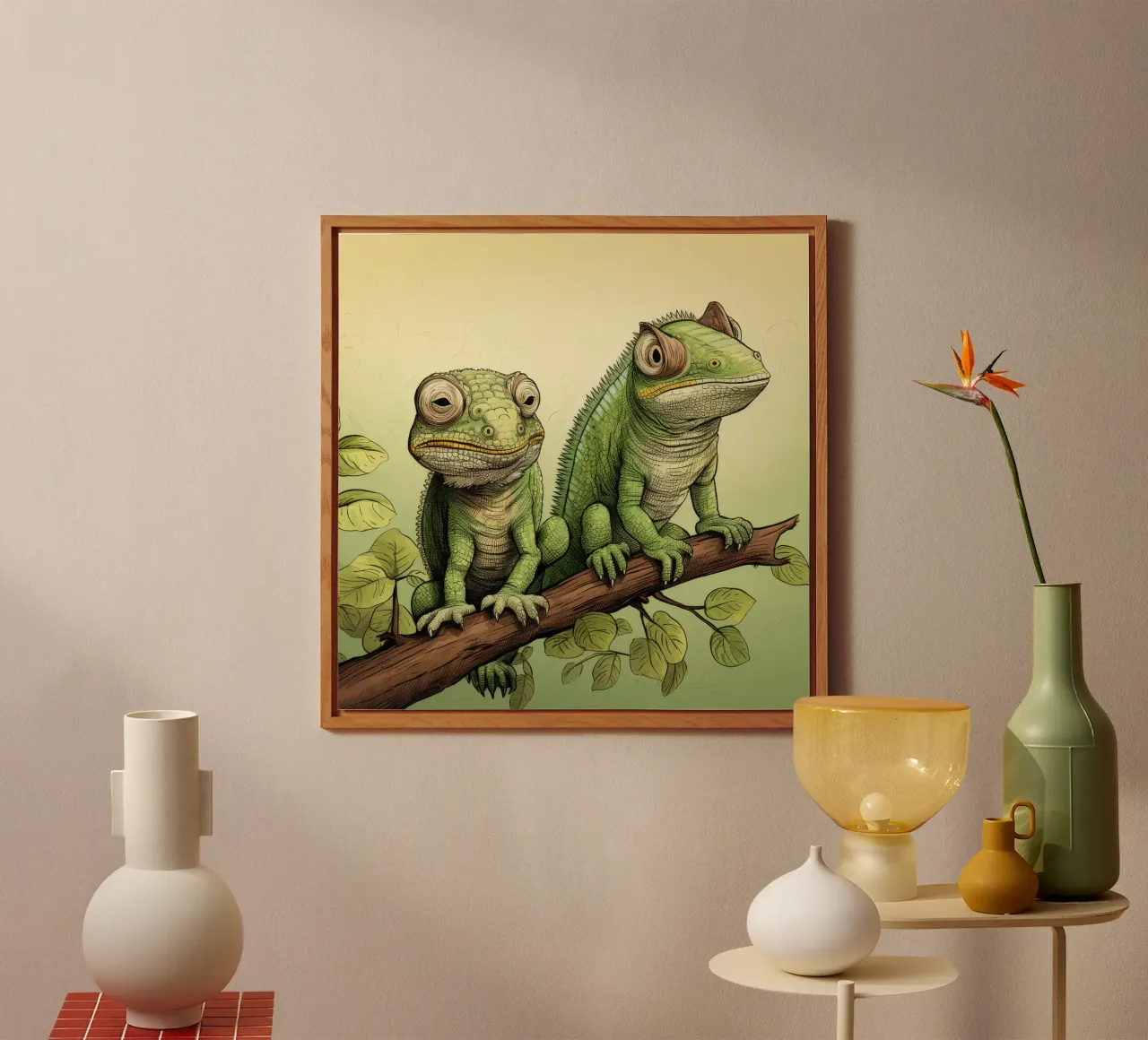 Duo camaleonte retrò alluminio dibond da Funny Animals