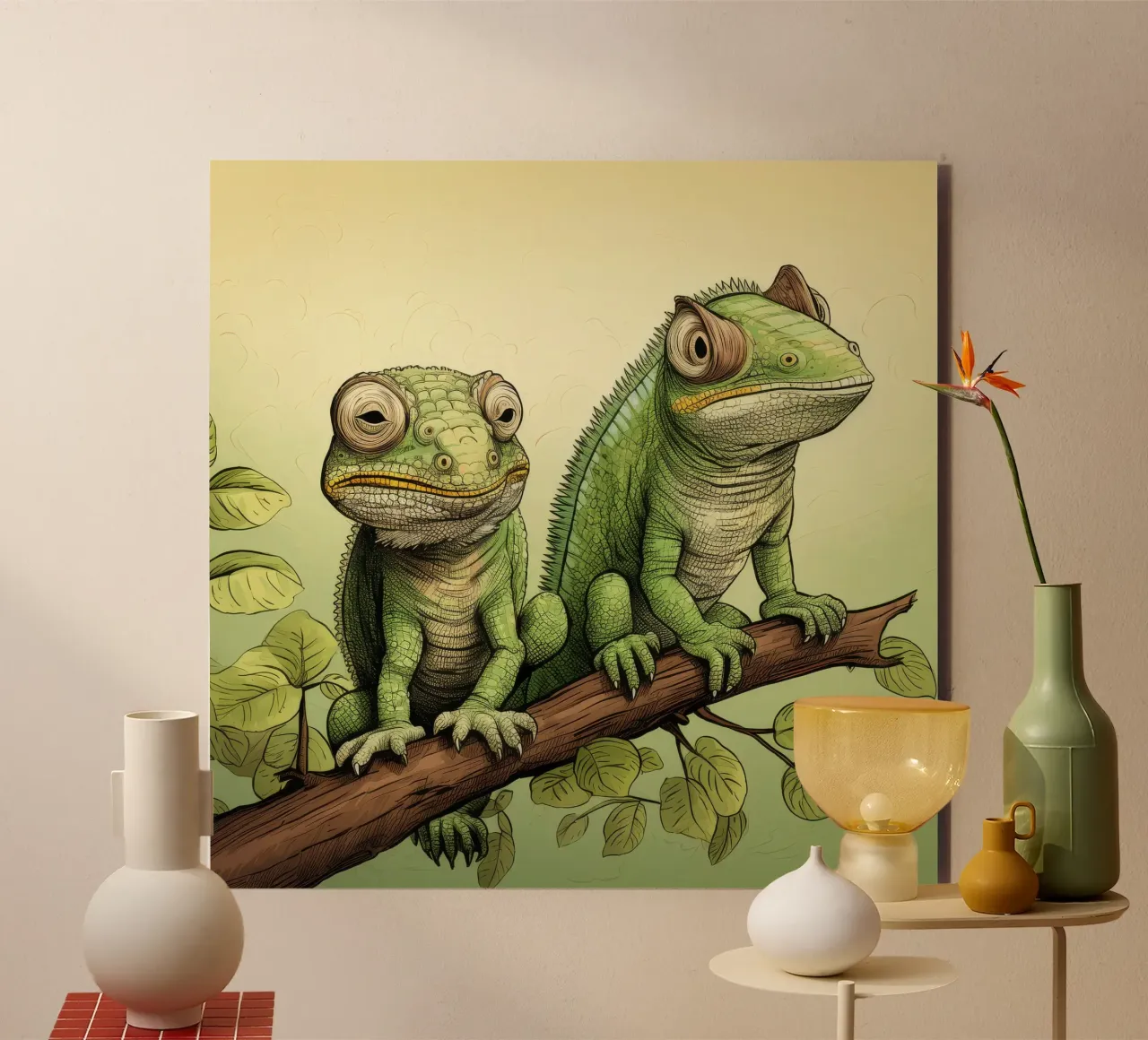 Duo camaleonte retrò alluminio dibond da Funny Animals