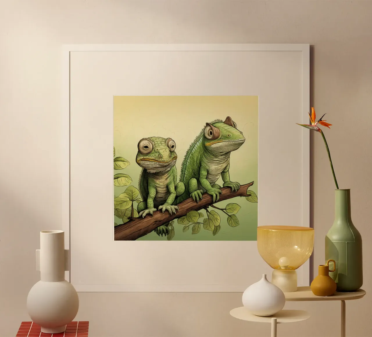 Retro Chameleon Duo hahnemühle by Funny Animals