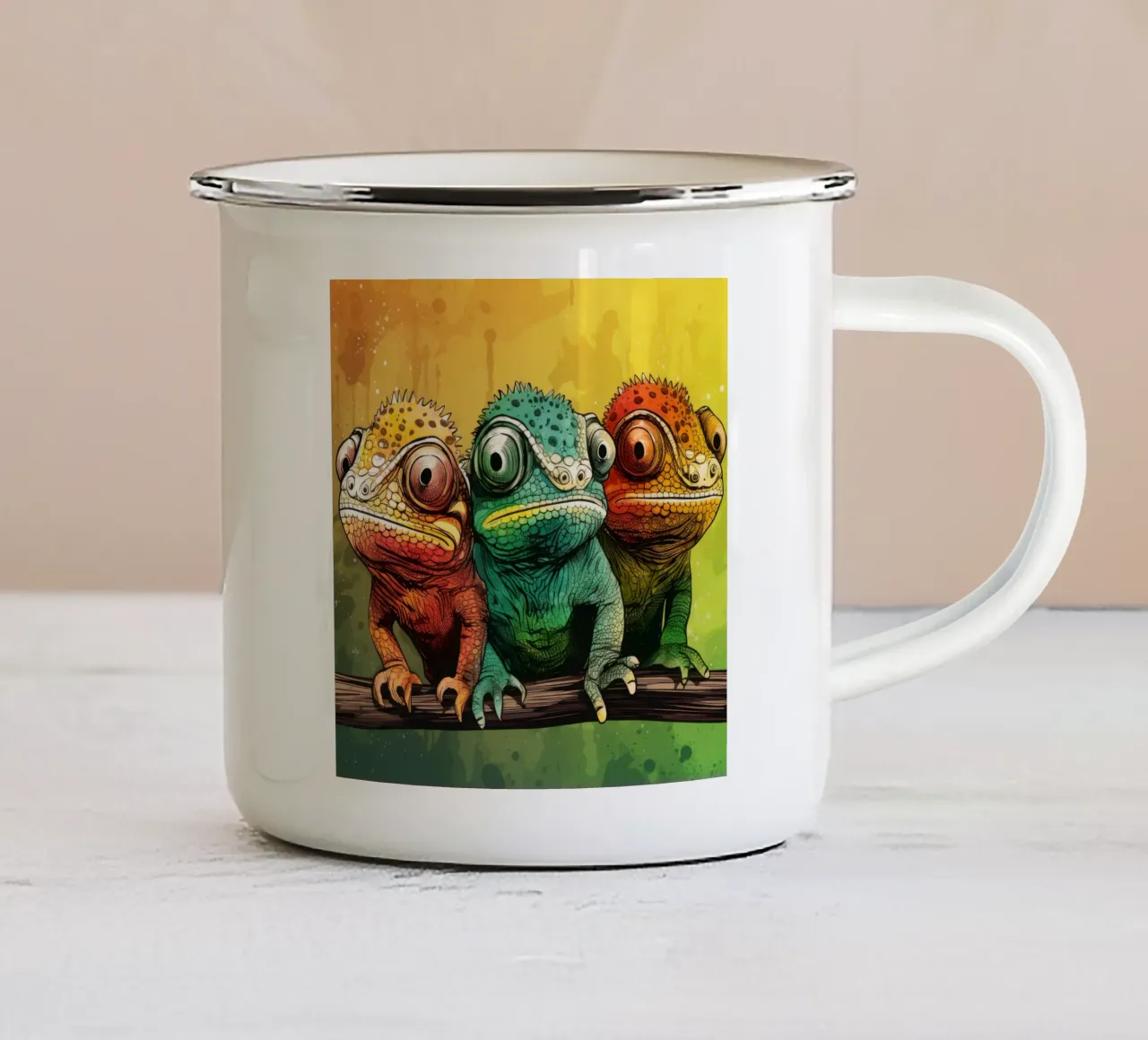 La banda dei camaleonti retrò tazza in smalto da Funny Animals