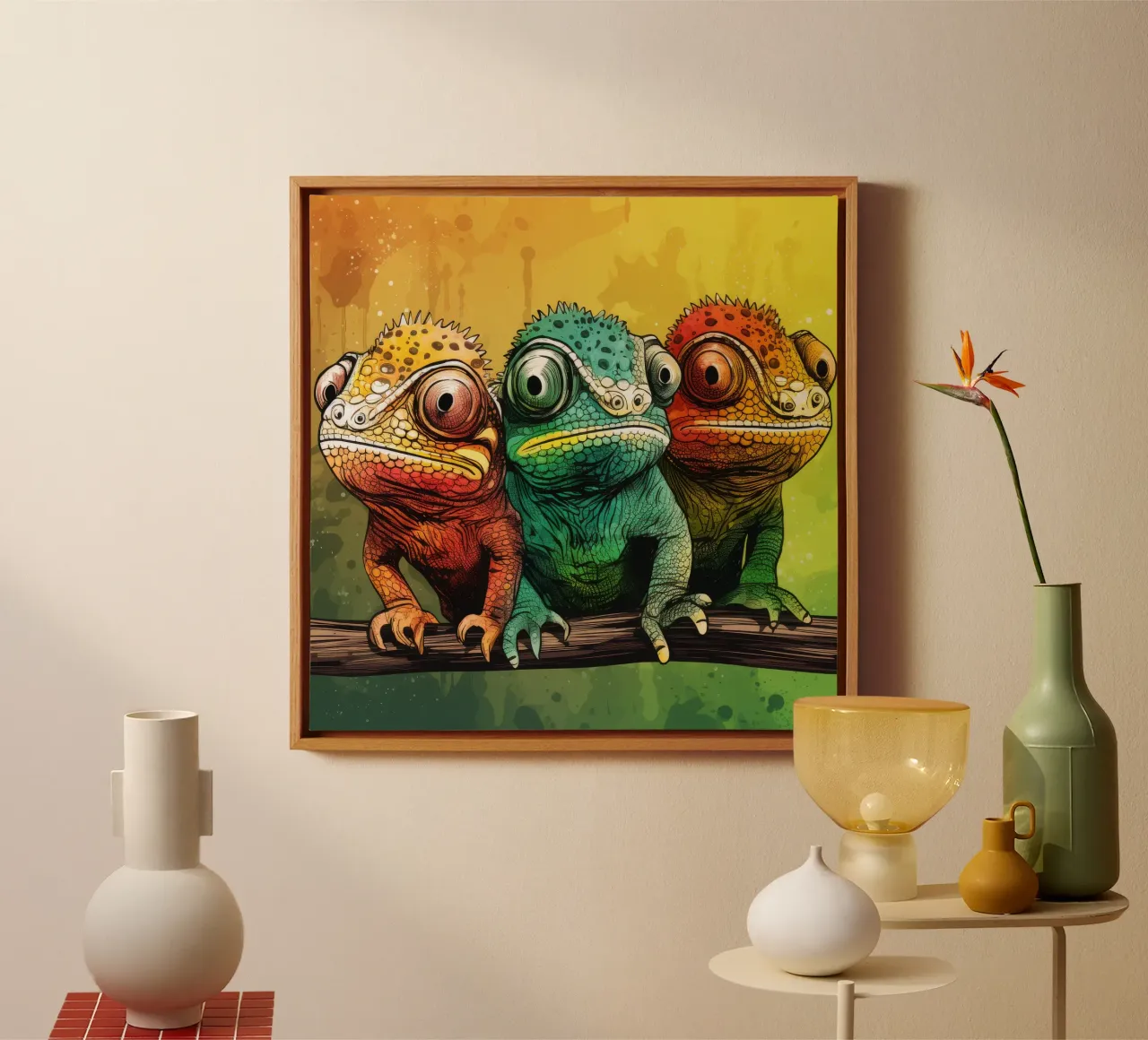 Retro Chameleon Gang canvas by Funny Animals
