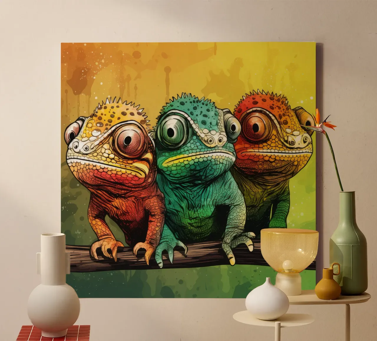 Retro Chameleon Gang canvas by Funny Animals