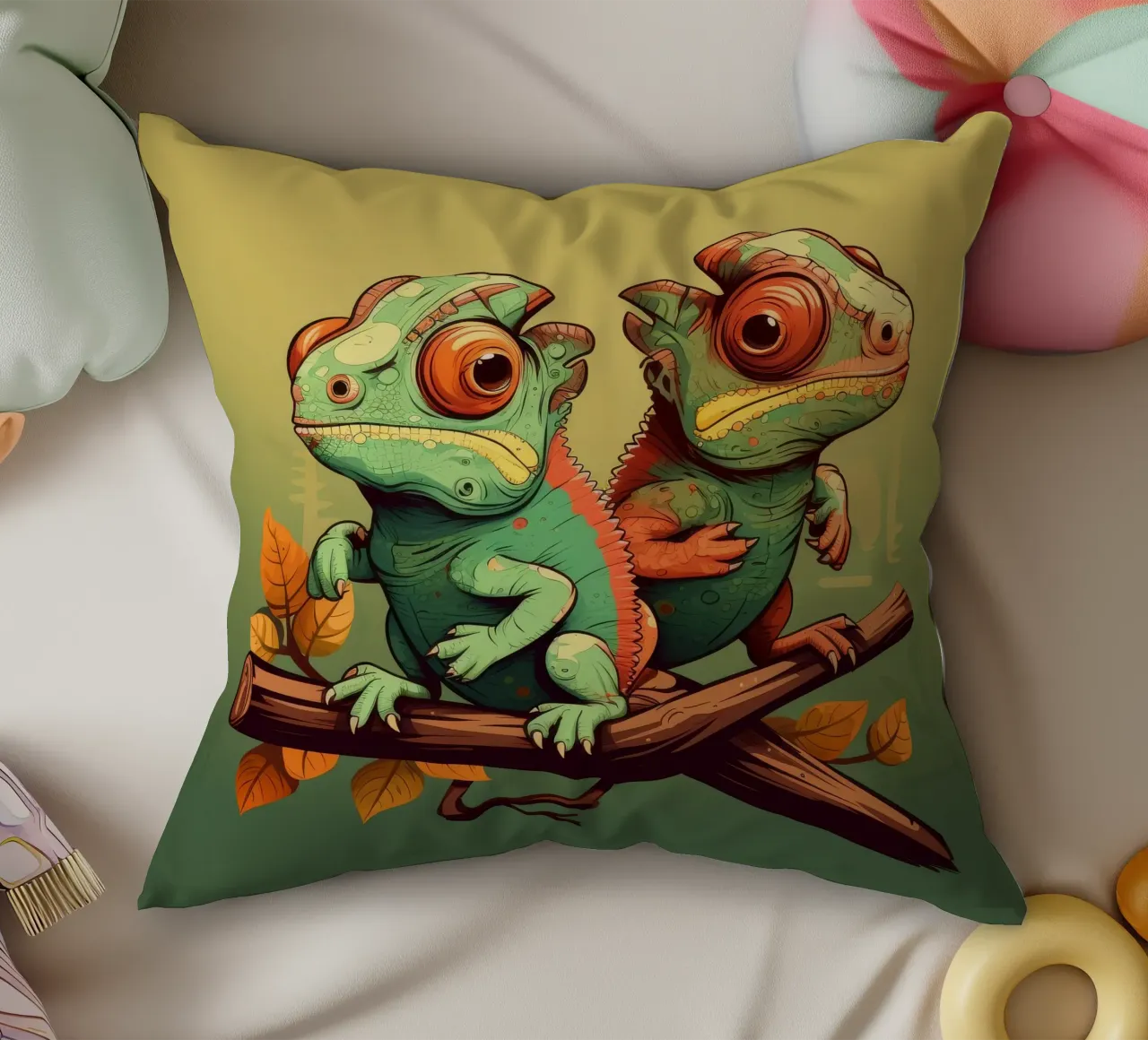 Duo camaleonte retrò cuscino da Funny Animals