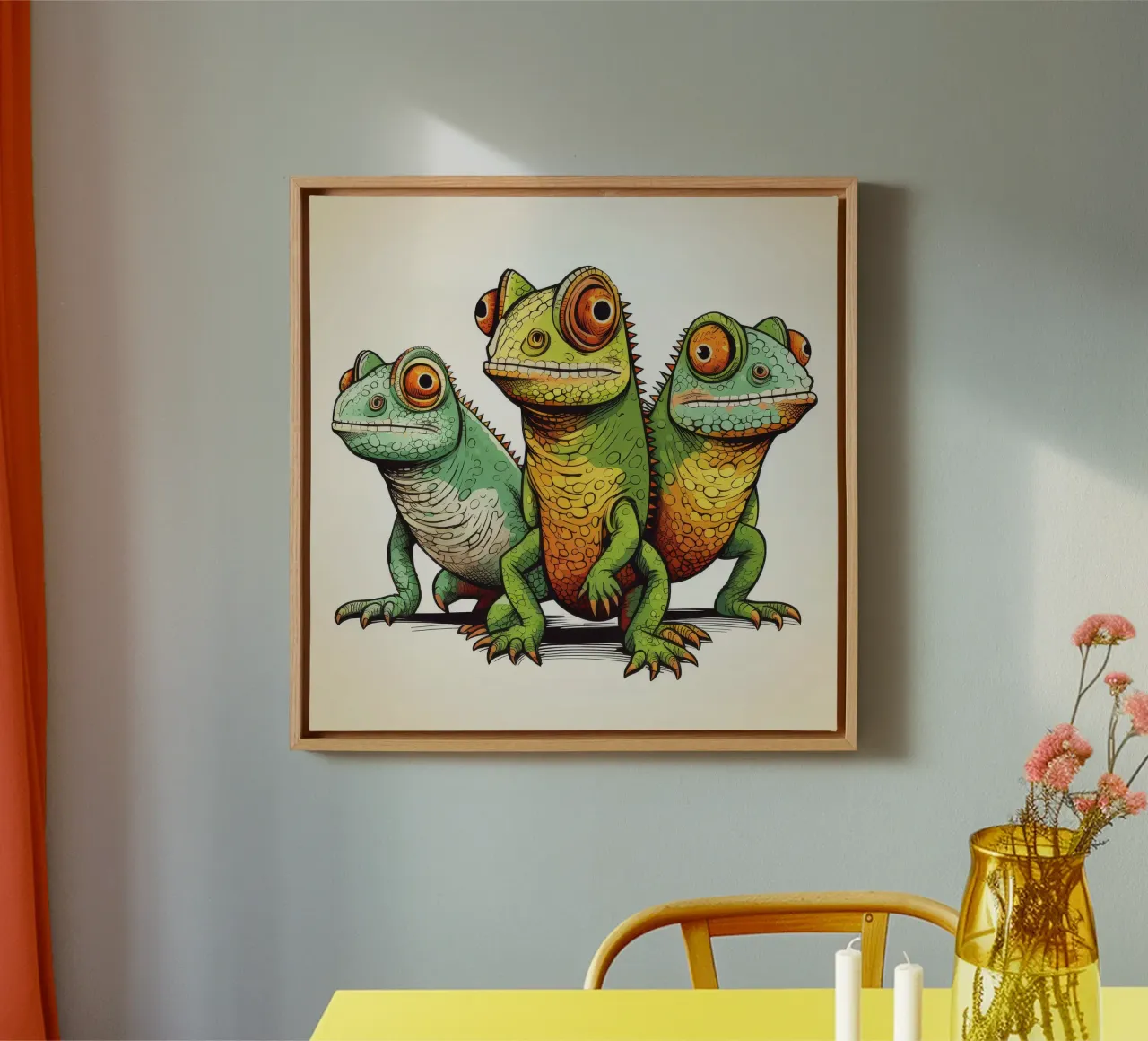 La banda dei camaleonti retrò tela con Cornice a cassetta da Funny Animals