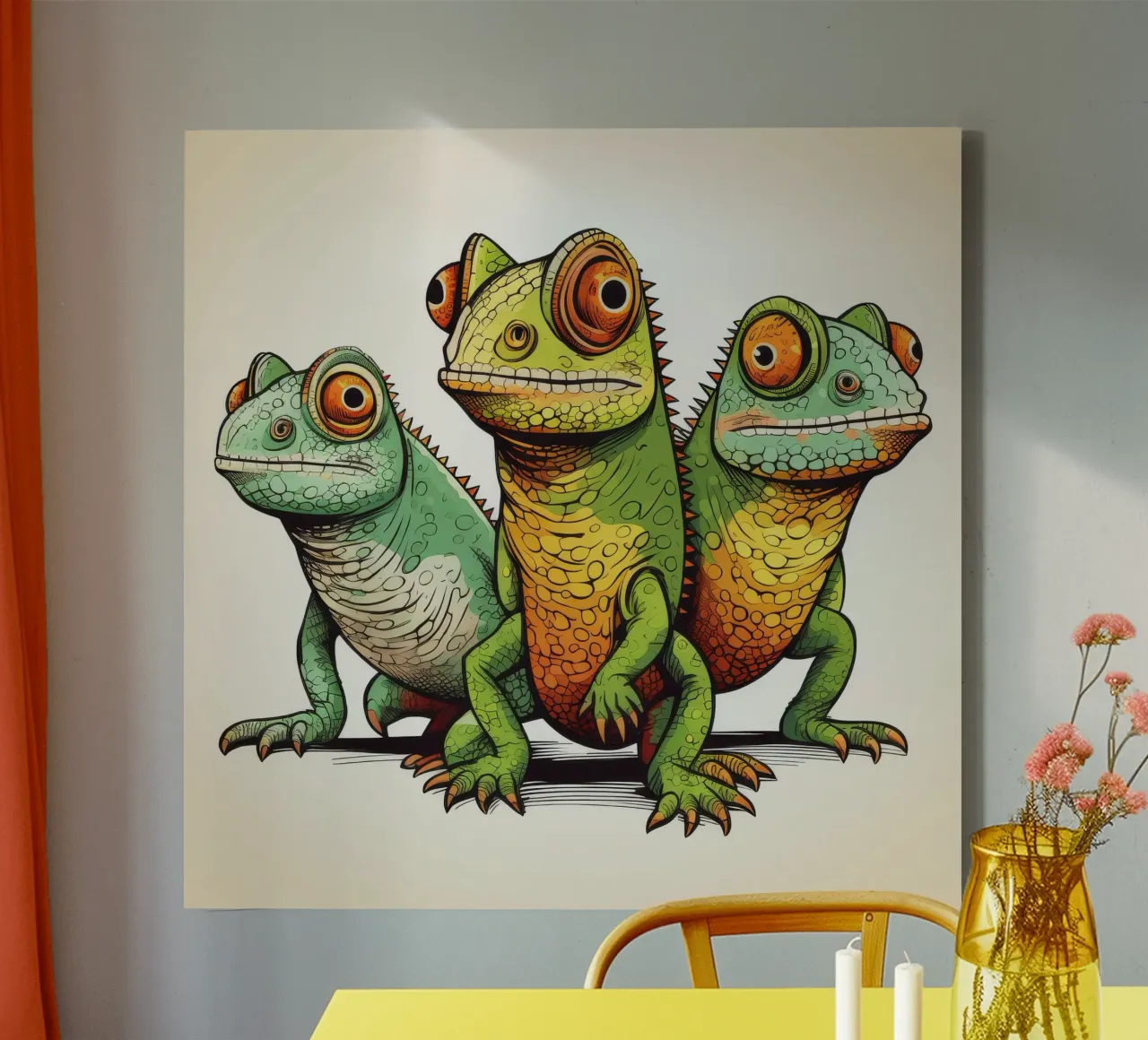 La banda dei camaleonti retrò tela con Cornice a cassetta da Funny Animals