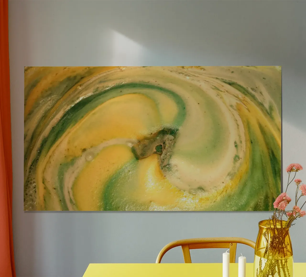Giallo e verde poster con telaio in legno da Massimo Frascogna