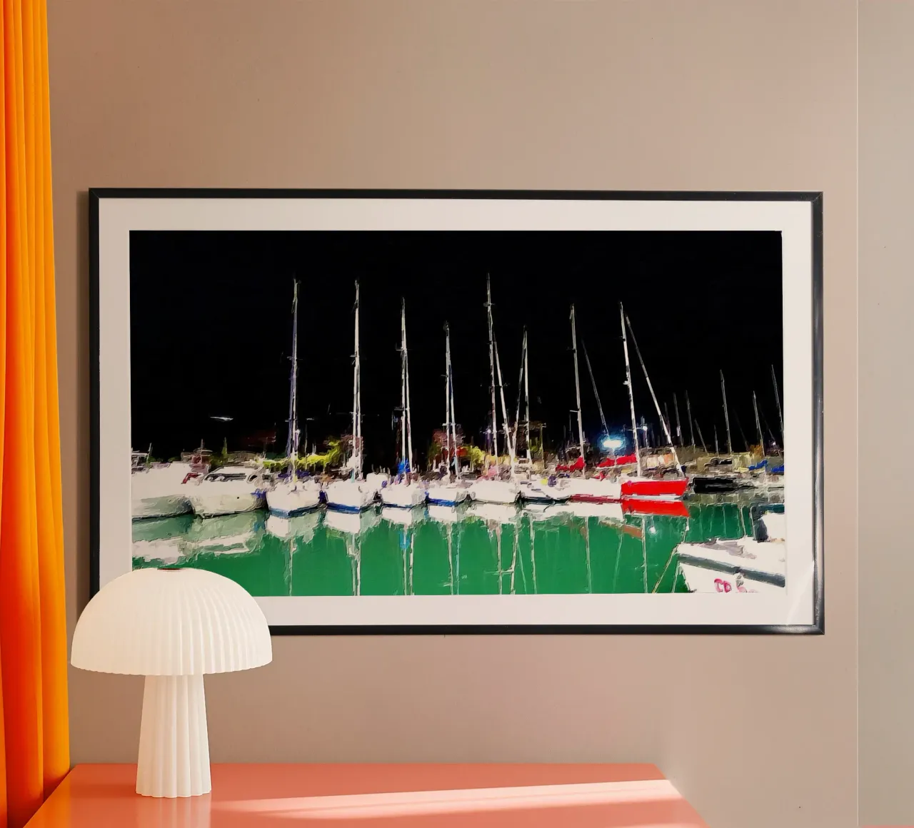 Marina di notte poster con telaio in plastica da Massimo Frascogna