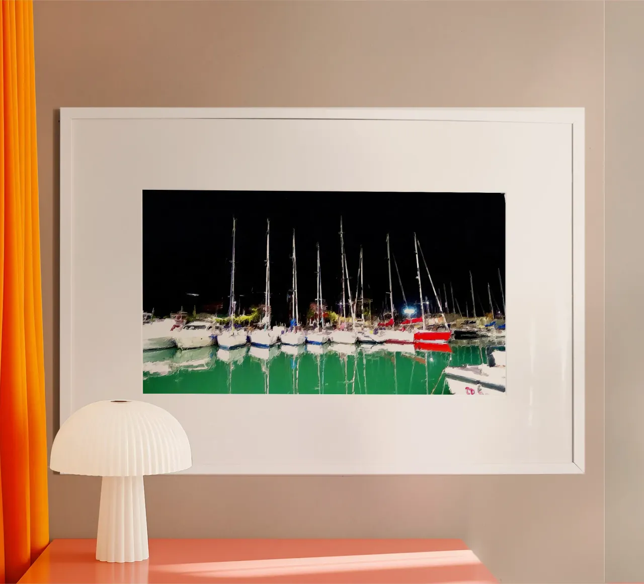 Marina di notte poster con telaio in plastica da Massimo Frascogna