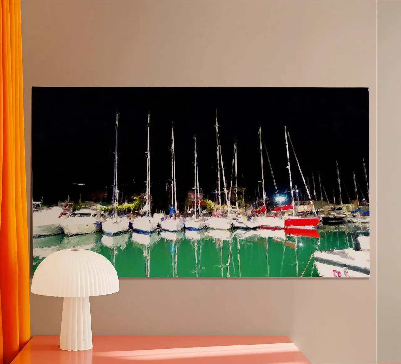 Marina di notte poster con telaio in plastica da Massimo Frascogna