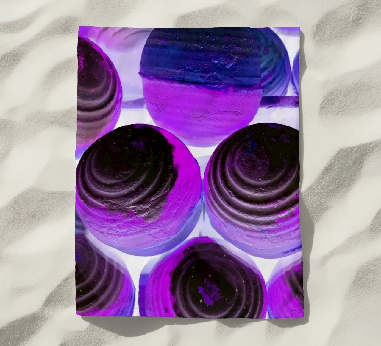 Purple balls beach towel by Massimo Frascogna