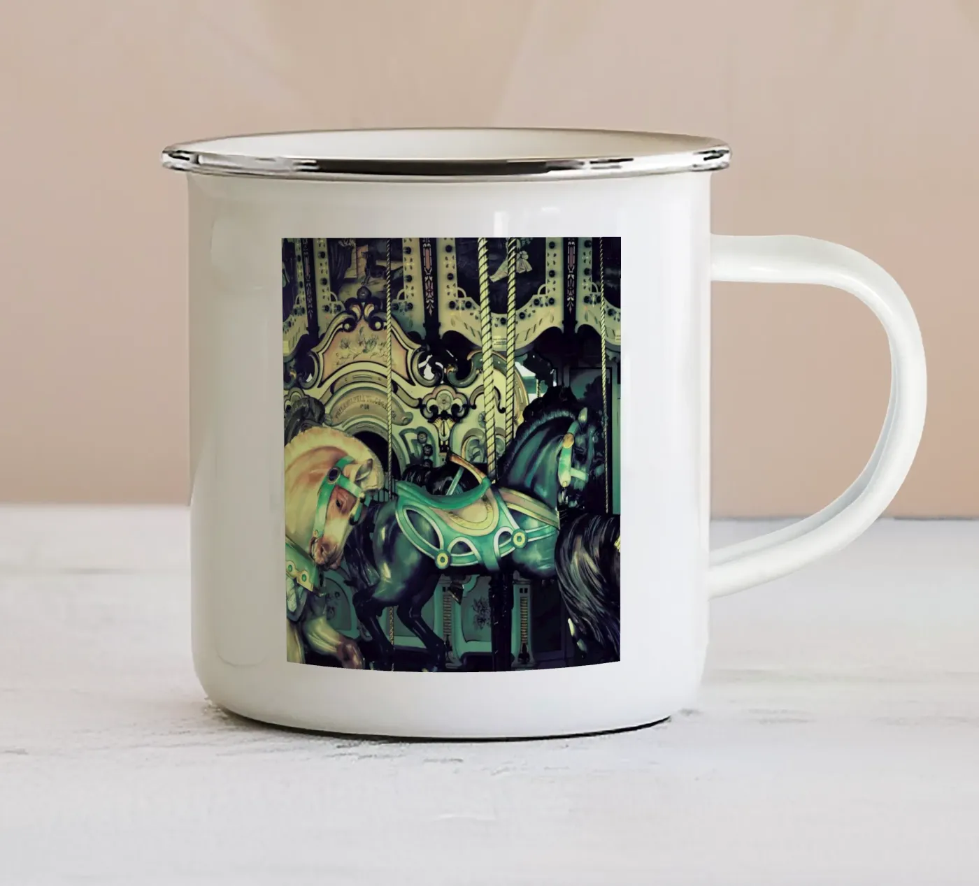 Carousel enamel mug by Robin Delean