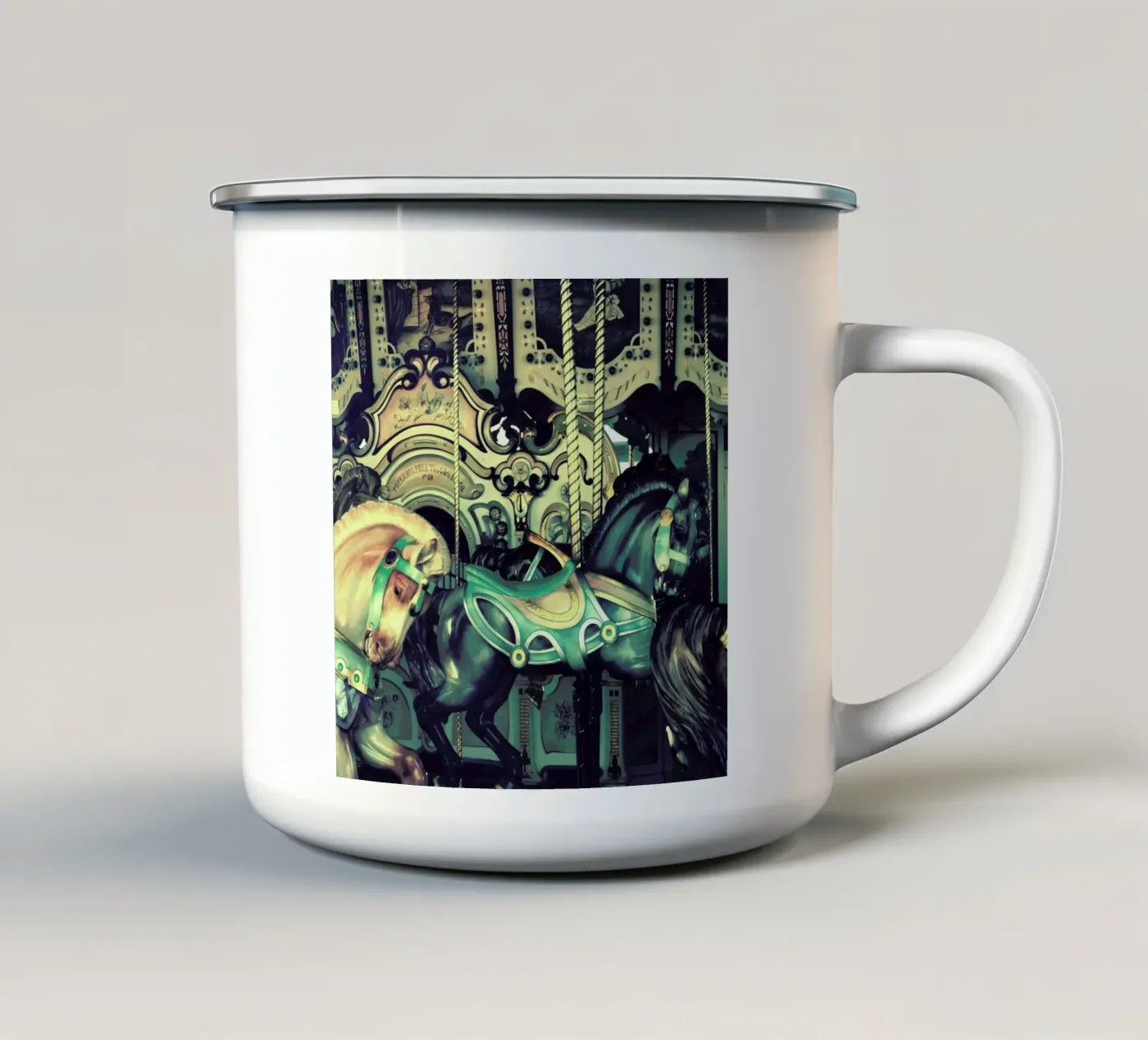 Carousel enamel mug by Robin Delean