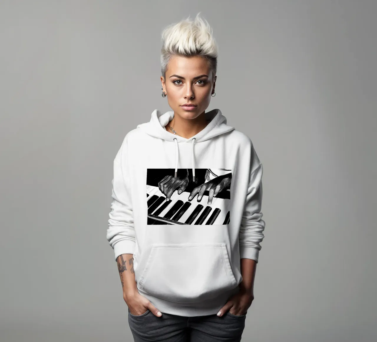 Bianco e nero felpa con cappuccio da Massimo Frascogna