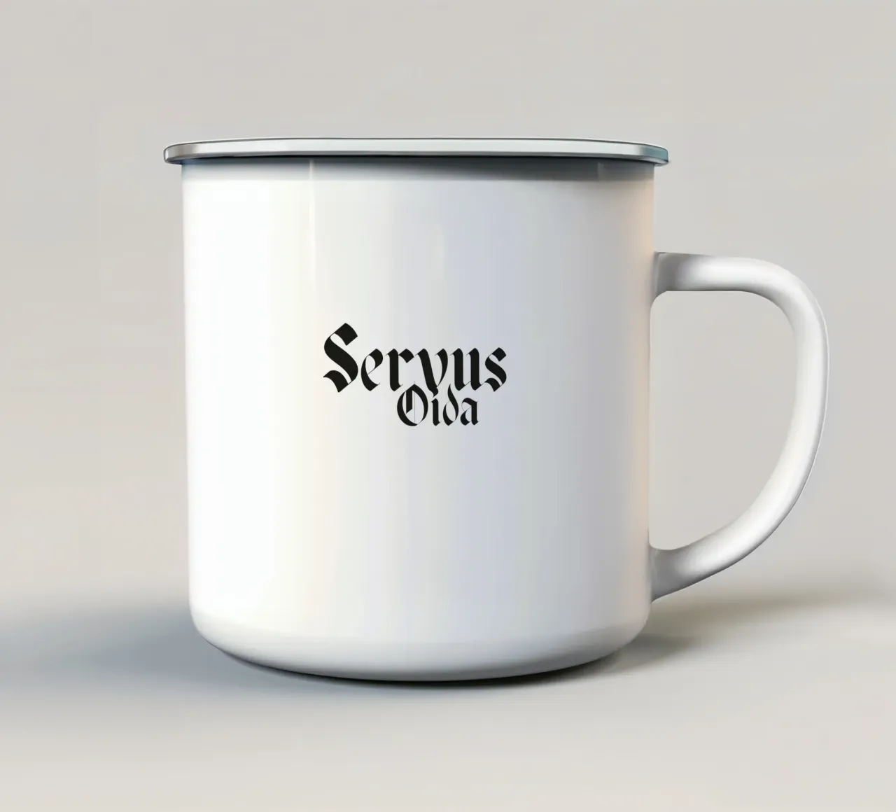 Servus enamel mug by Flo Klein