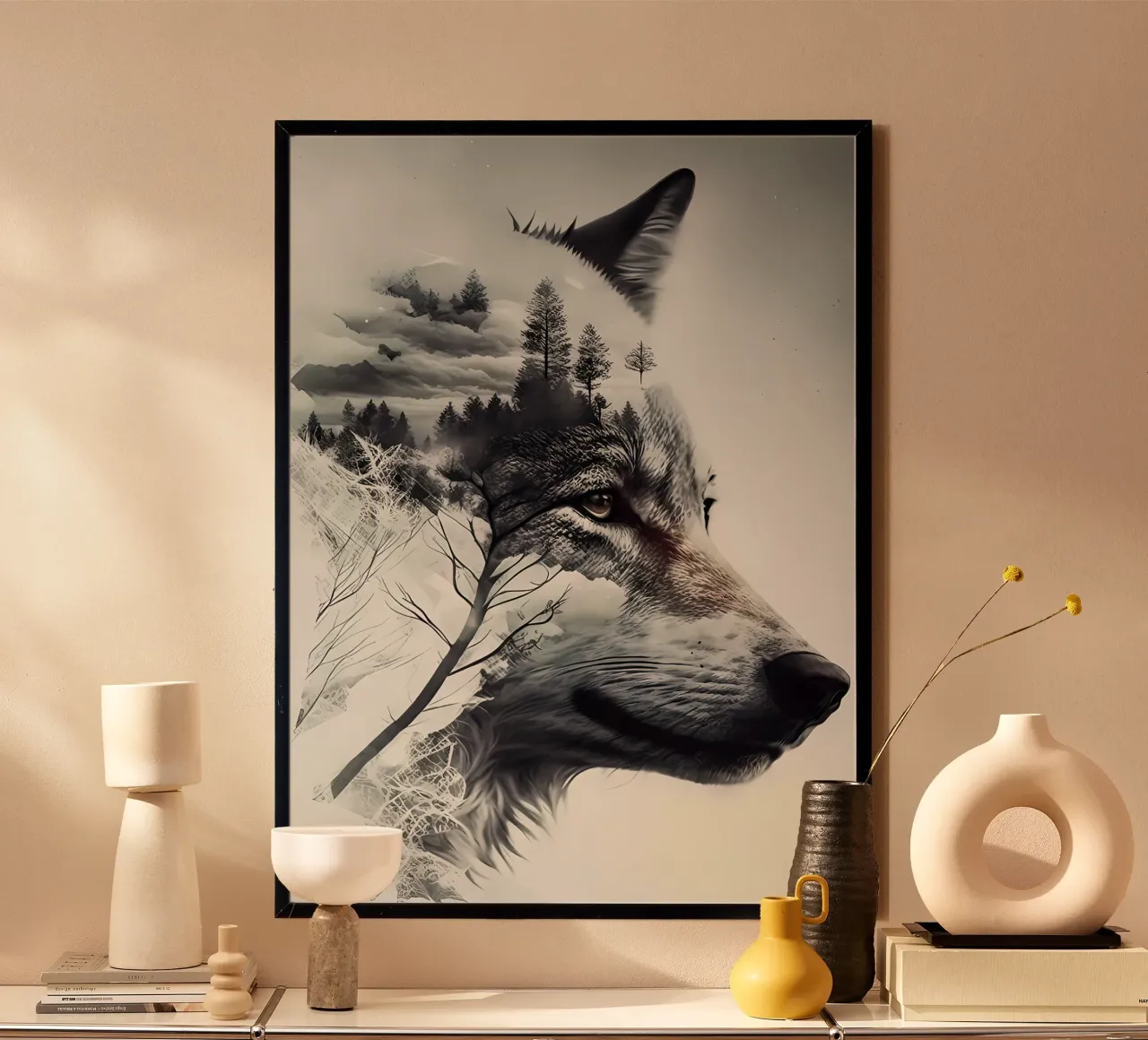Animale lupo poster con telaio in alluminio da Pierre Walton