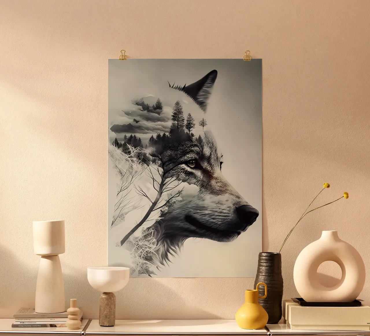 Animale lupo poster con telaio in alluminio da Pierre Walton